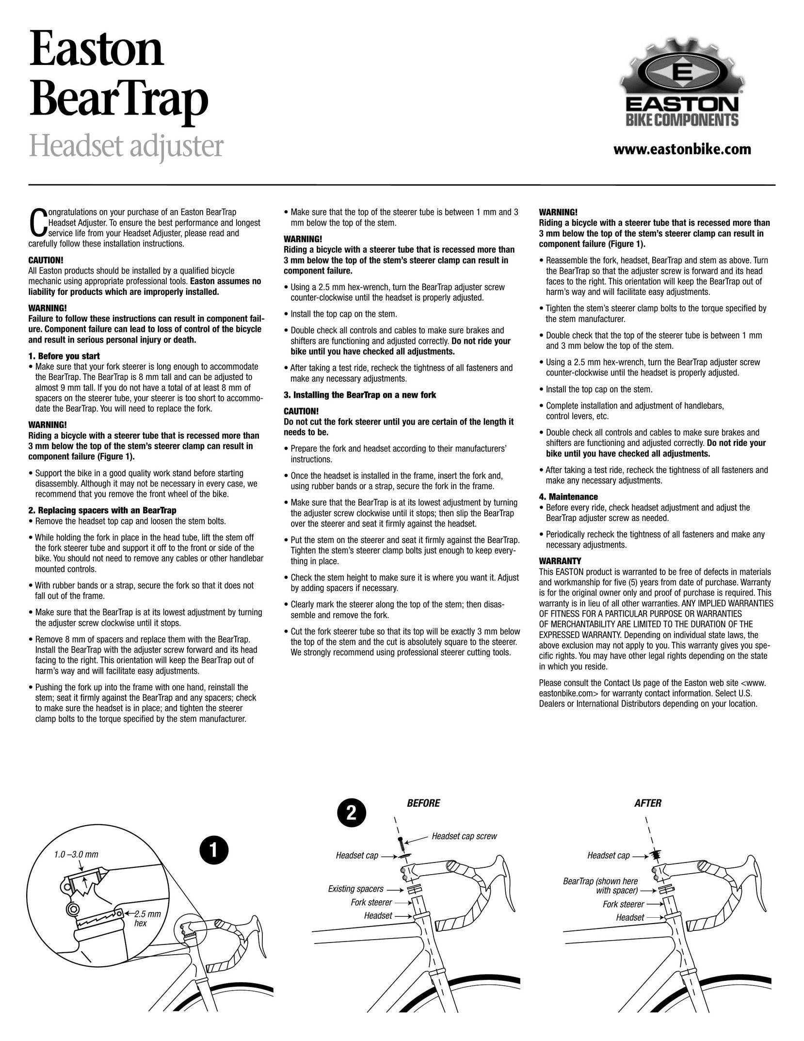 Easton Sports BearTrap Bicycle Accessories User Manual