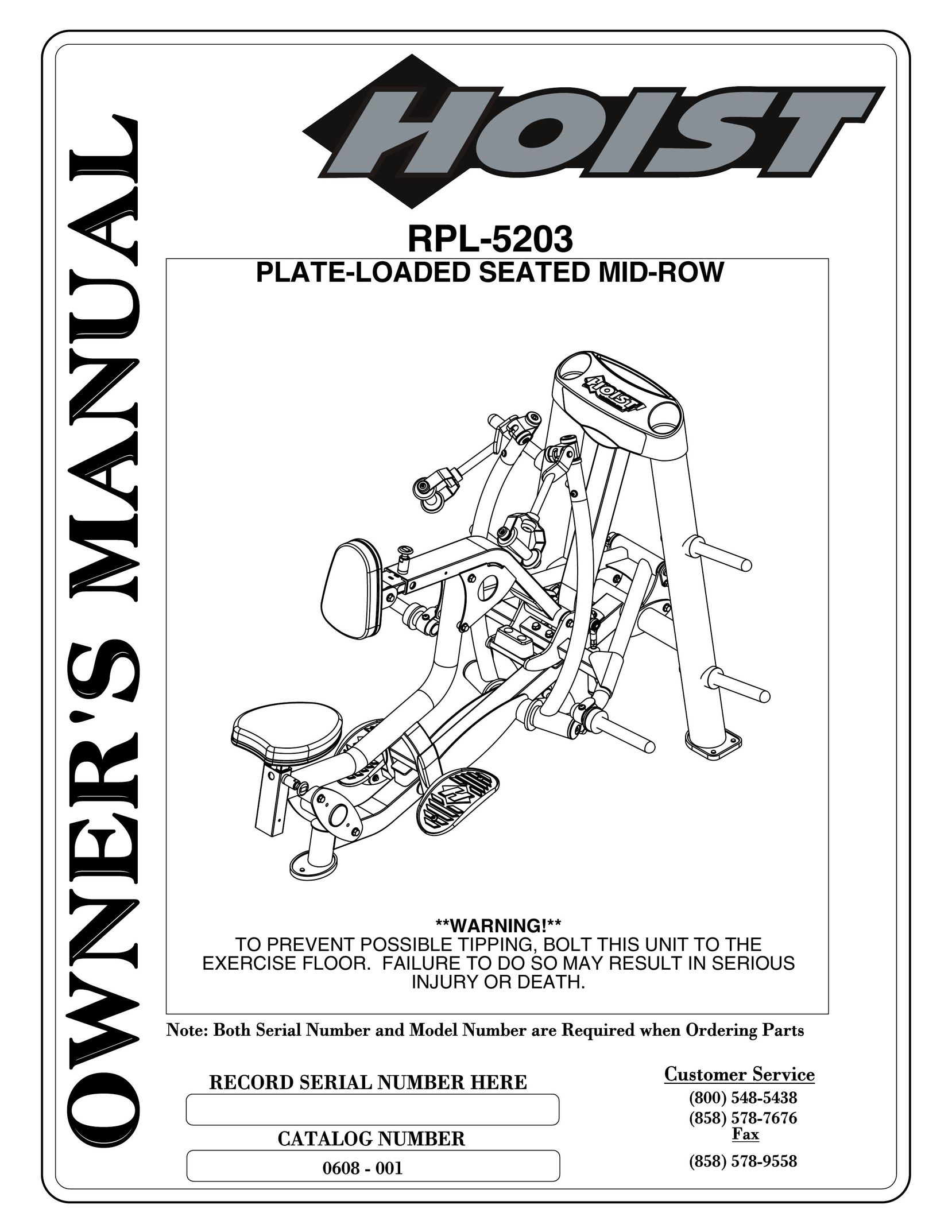 Hoist Fitness rpl-5203 Bicycle Accessories User Manual