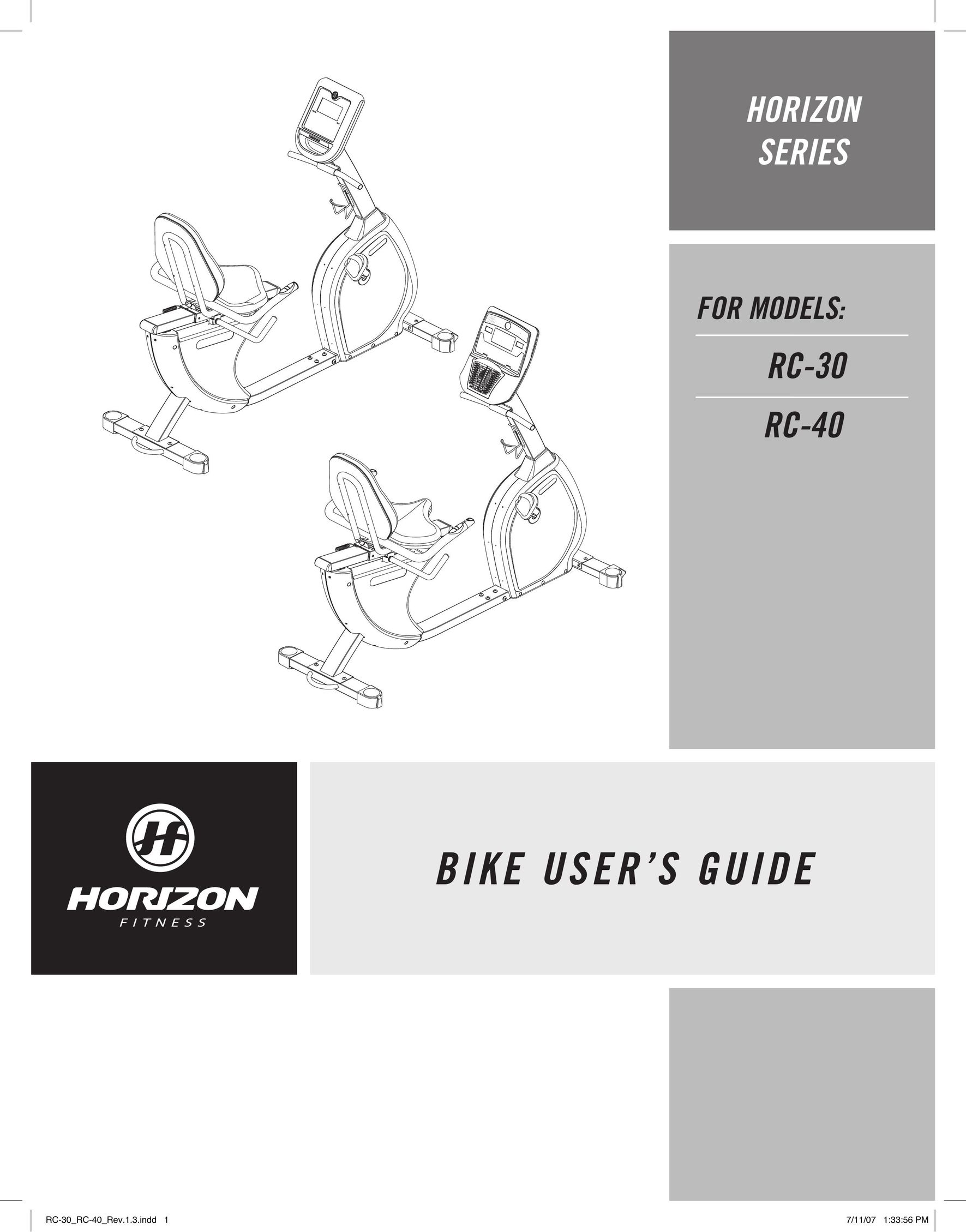 Horizon Fitness RC-30 Bicycle Accessories User Manual