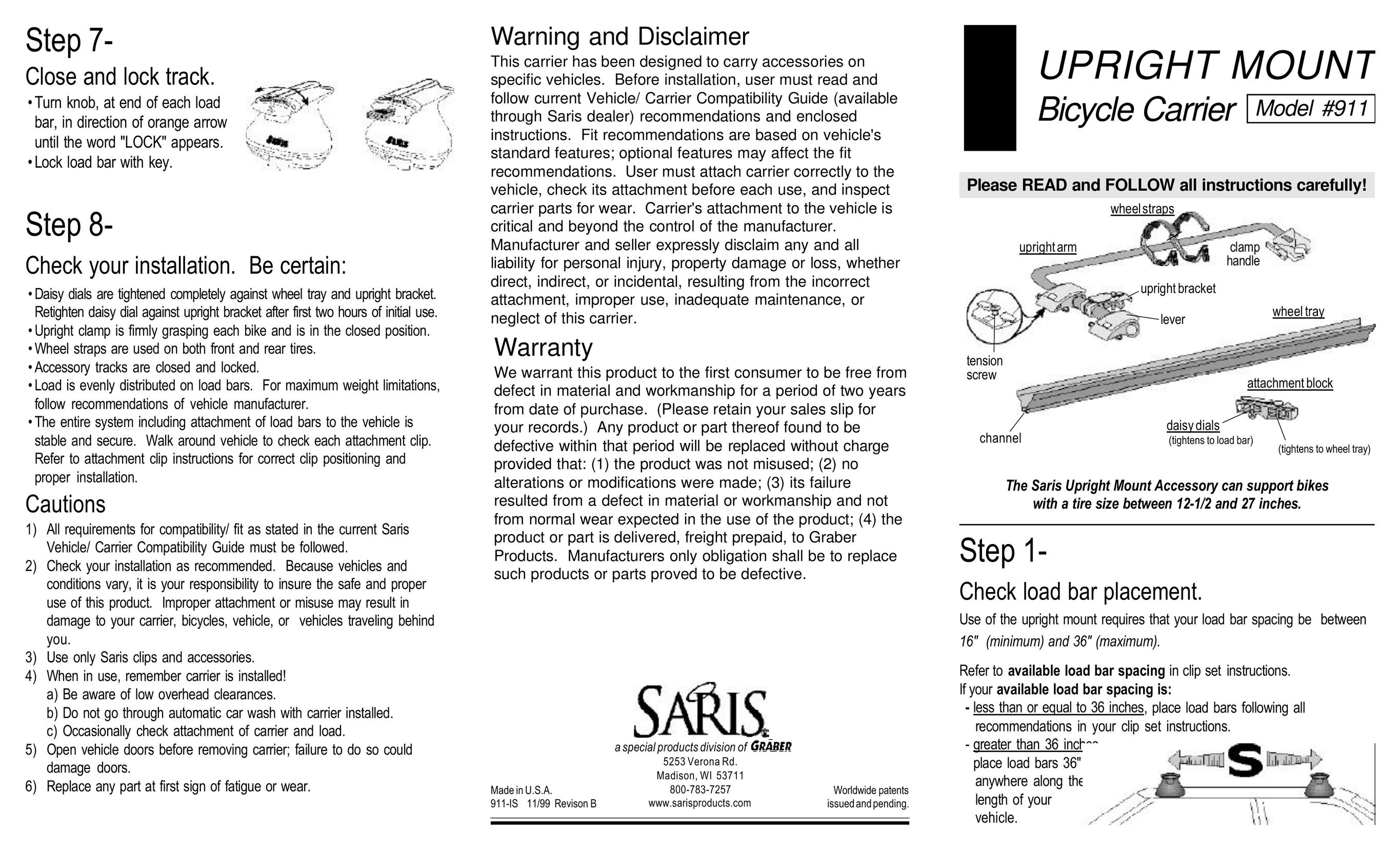 Saris 911 Bicycle Accessories User Manual