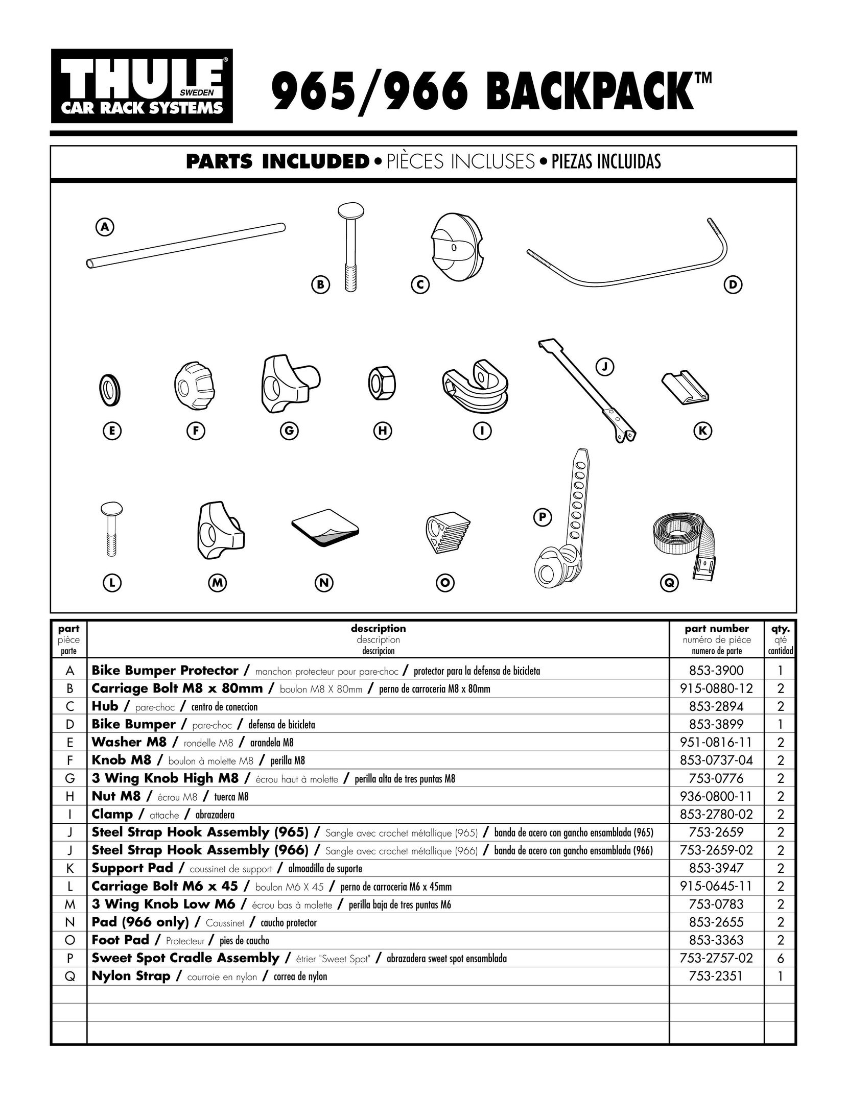 Thule 965 Bicycle Accessories User Manual