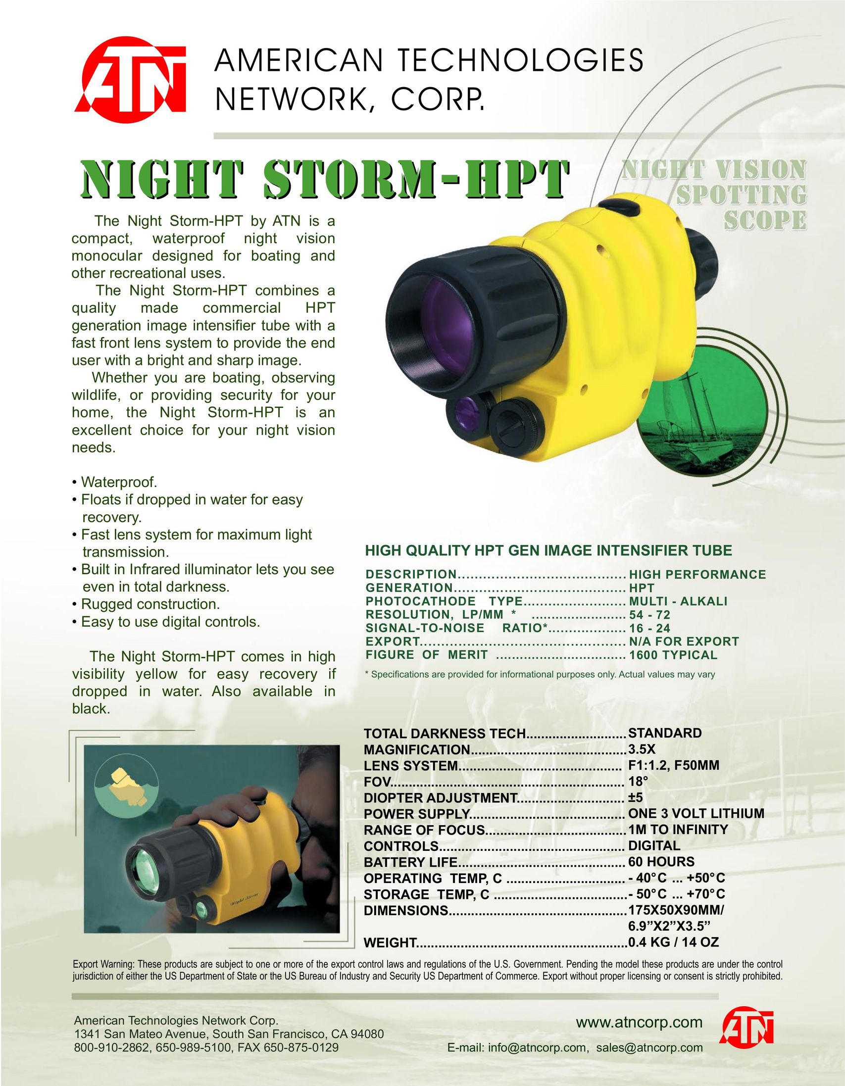 ATN Night Storm-HPT Binoculars User Manual