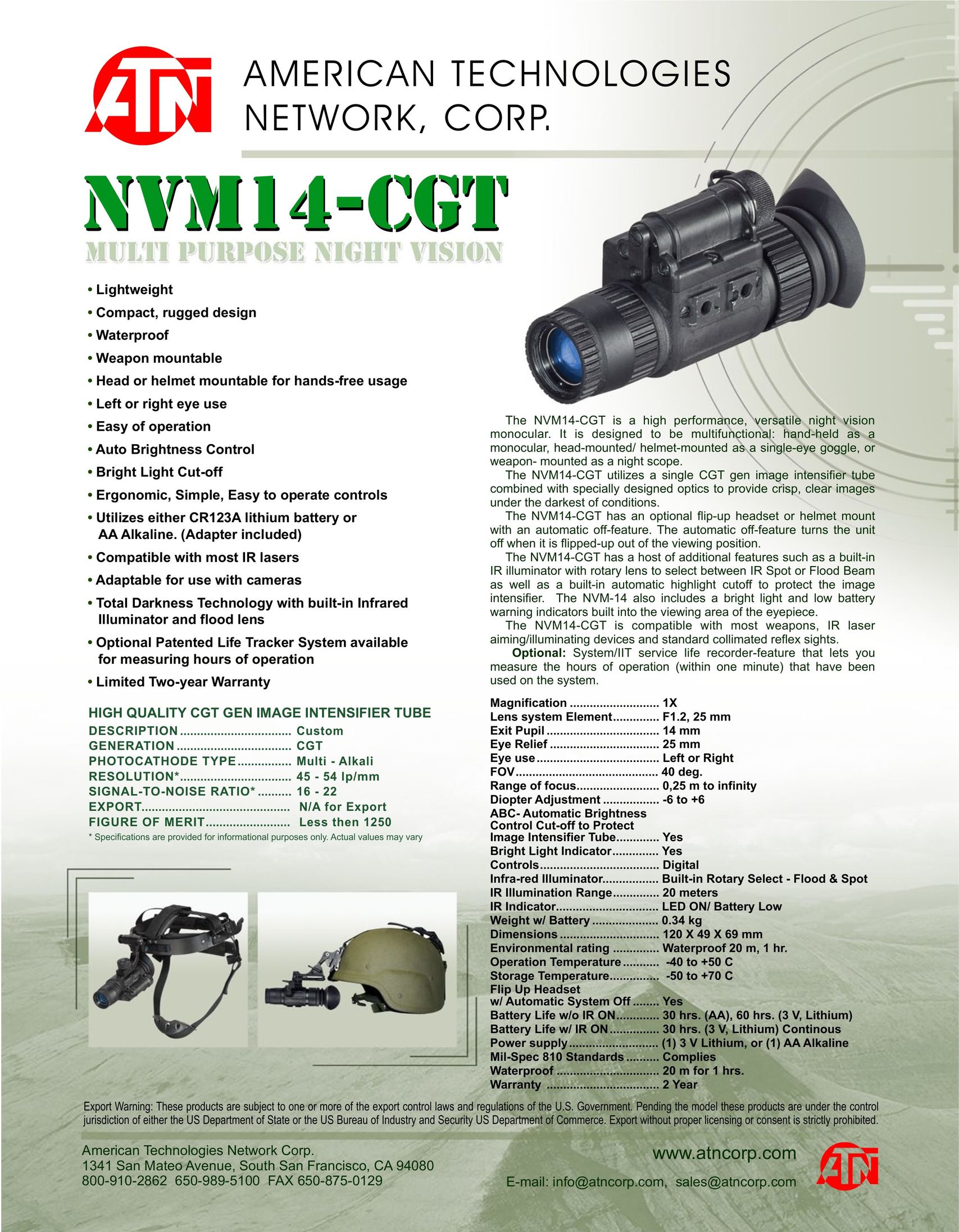 ATN NVM -14-CGT Binoculars User Manual