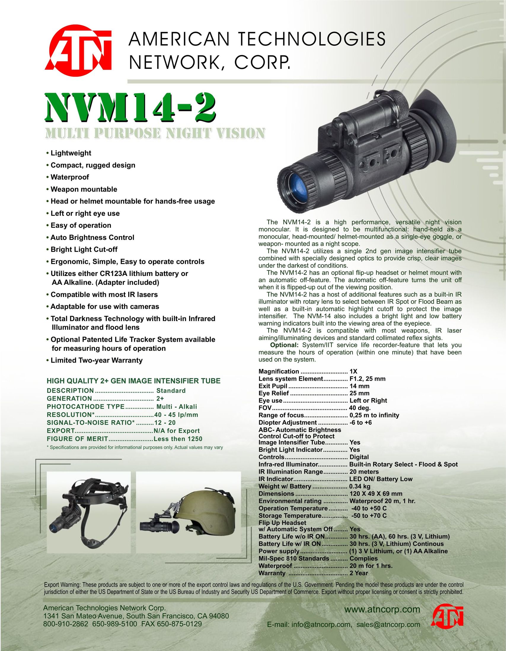 ATN NVM 14-2 Binoculars User Manual