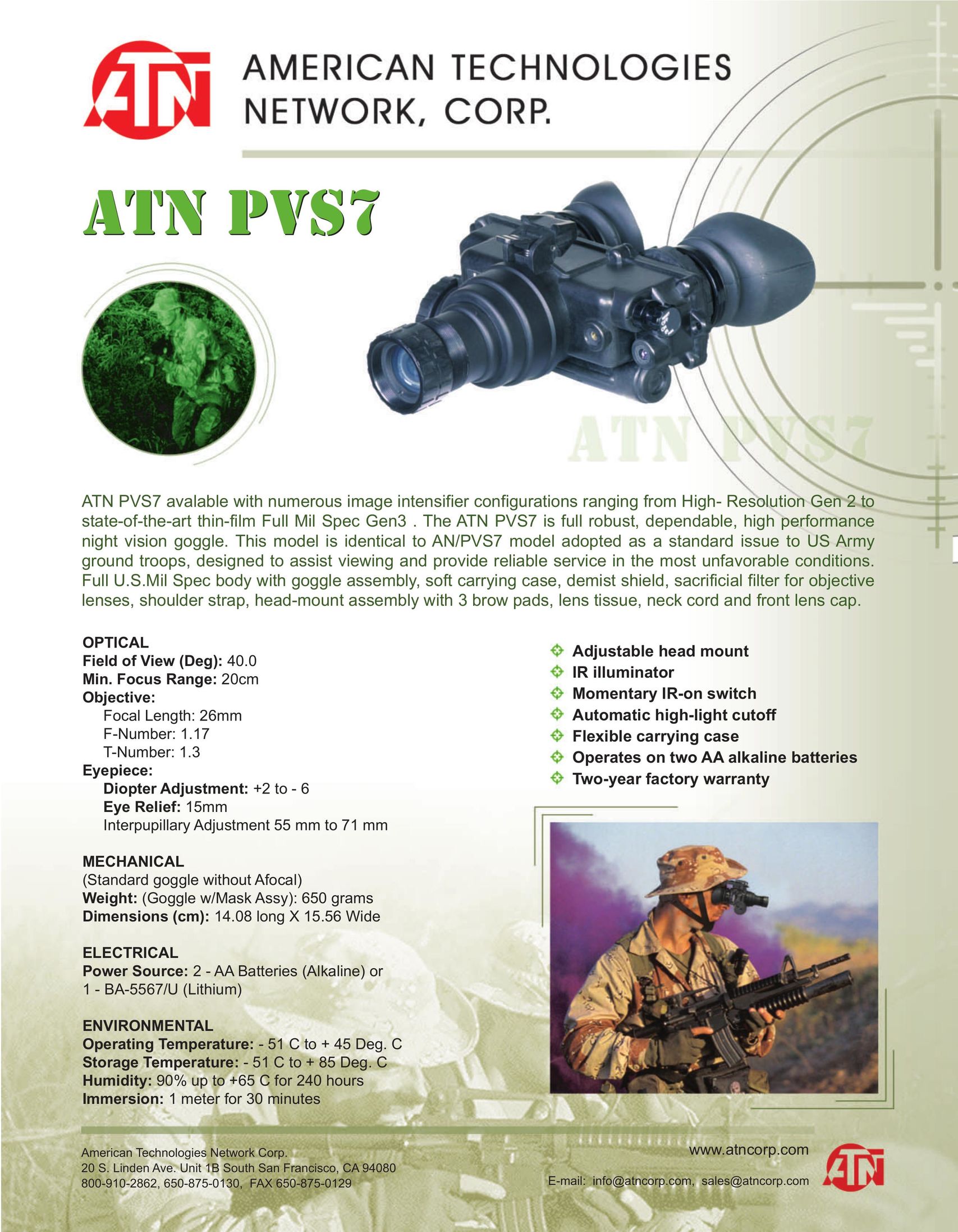 ATN, Inc. PVS7 Binoculars User Manual