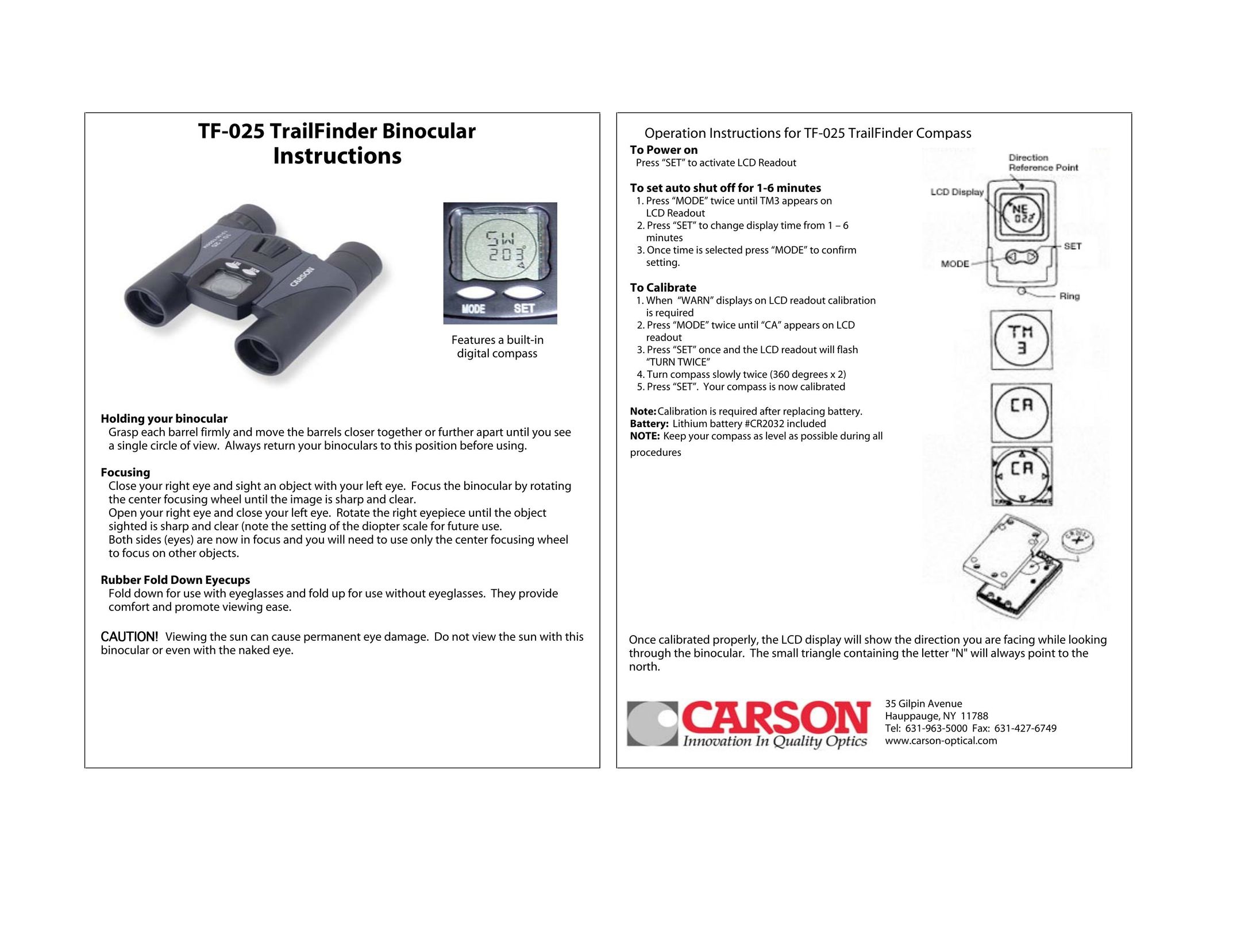 Carson Optical TF-025 Binoculars User Manual