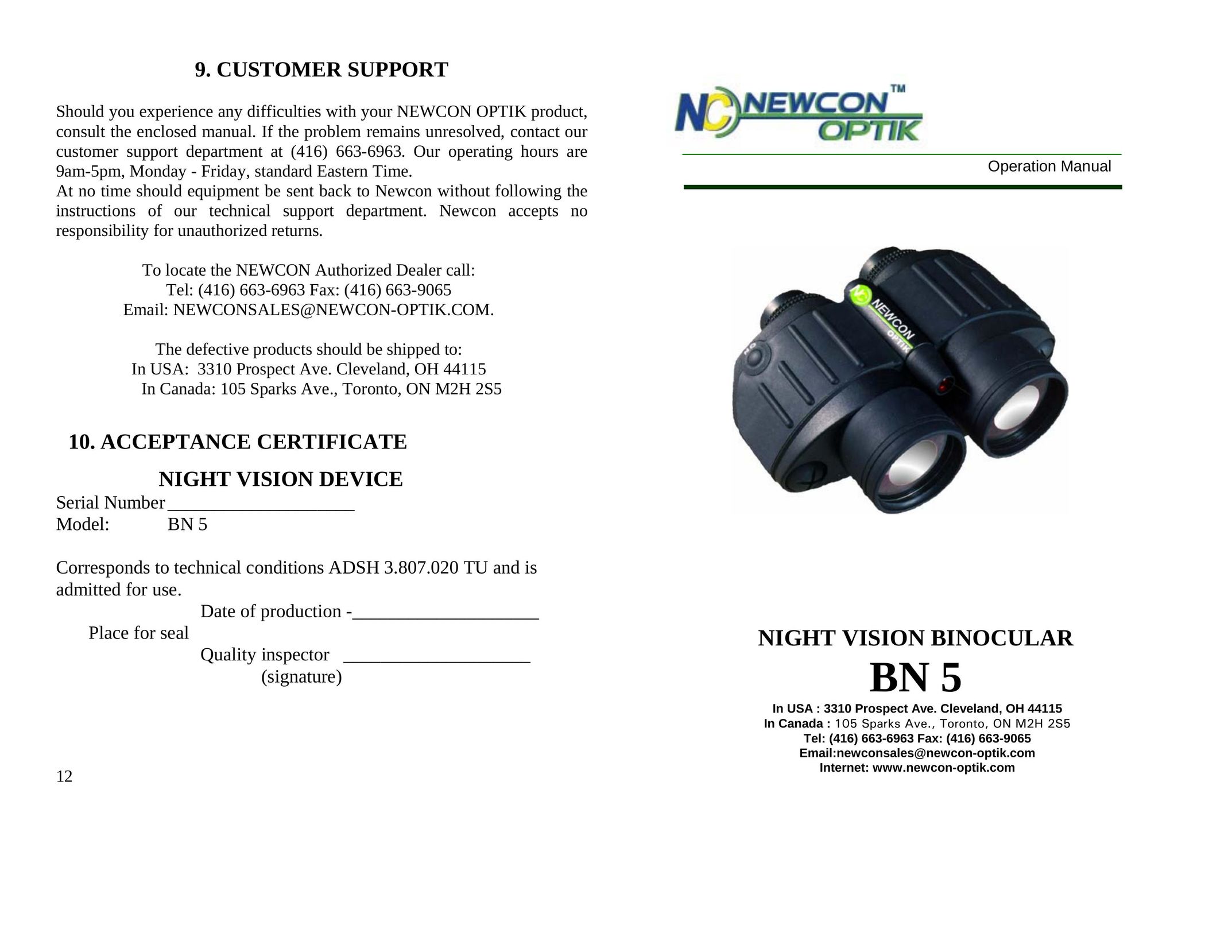 Newcon Optik BN 5 Binoculars User Manual