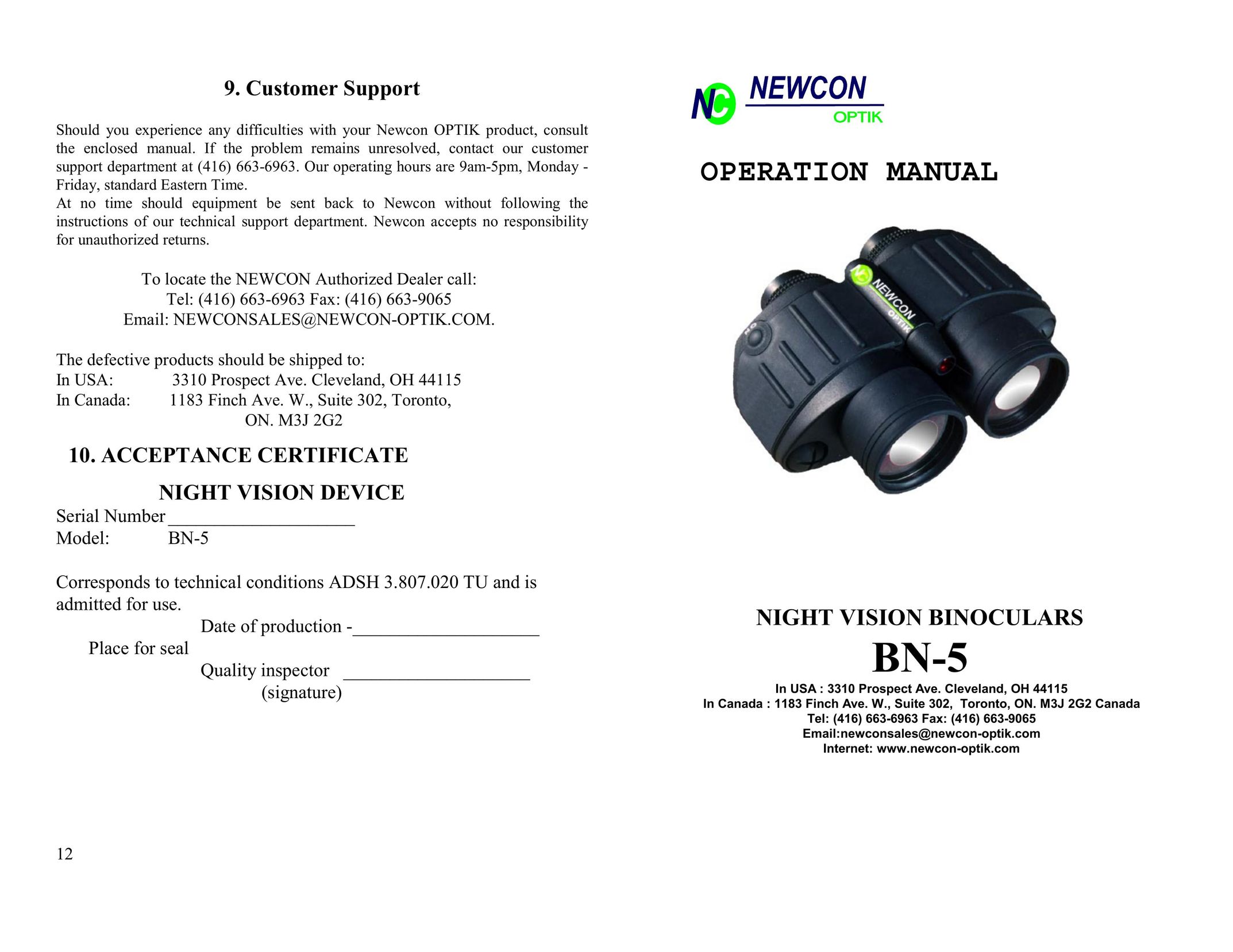 Newcon Optik BN-5 Binoculars User Manual