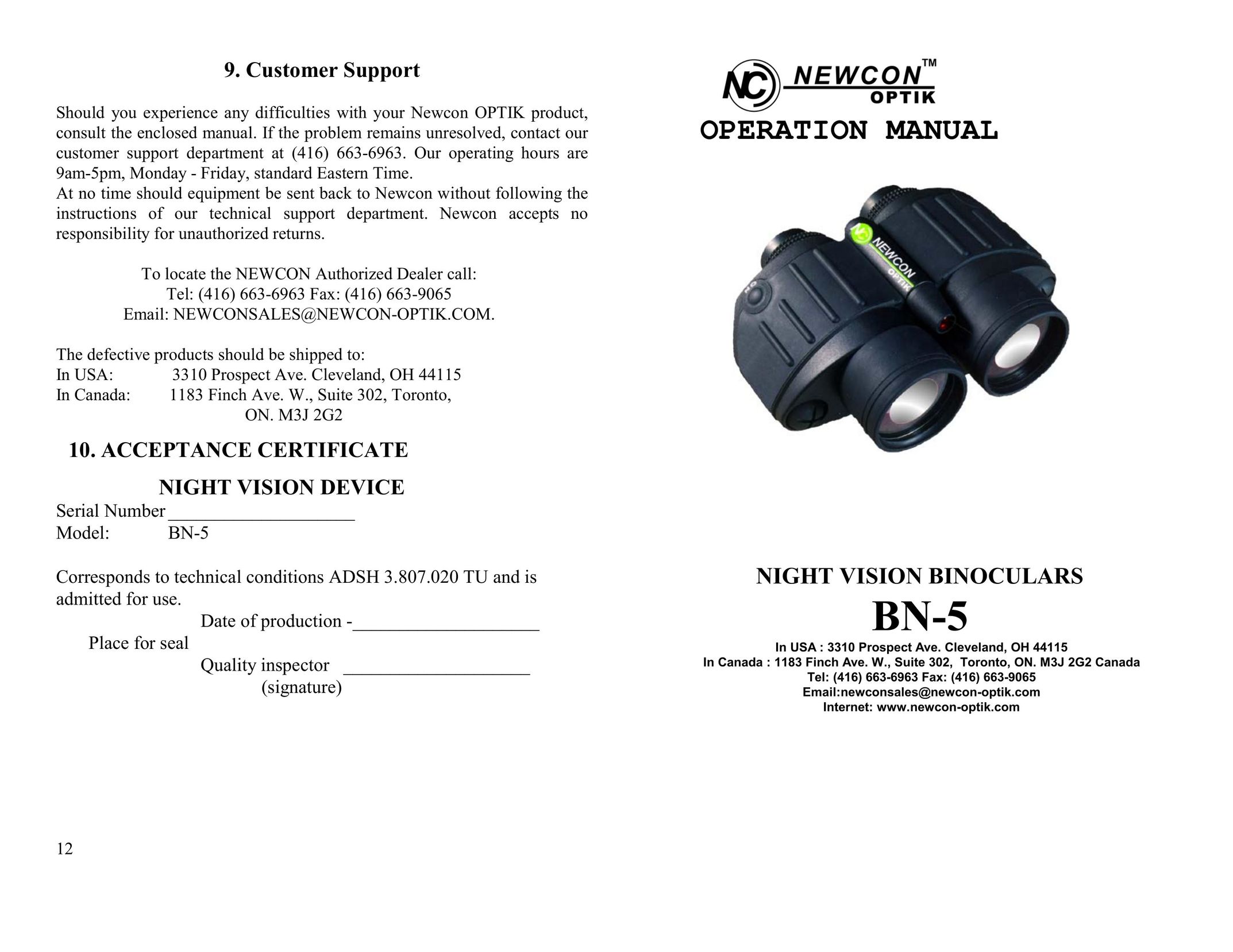 Newcon Optik BN5 Binoculars User Manual