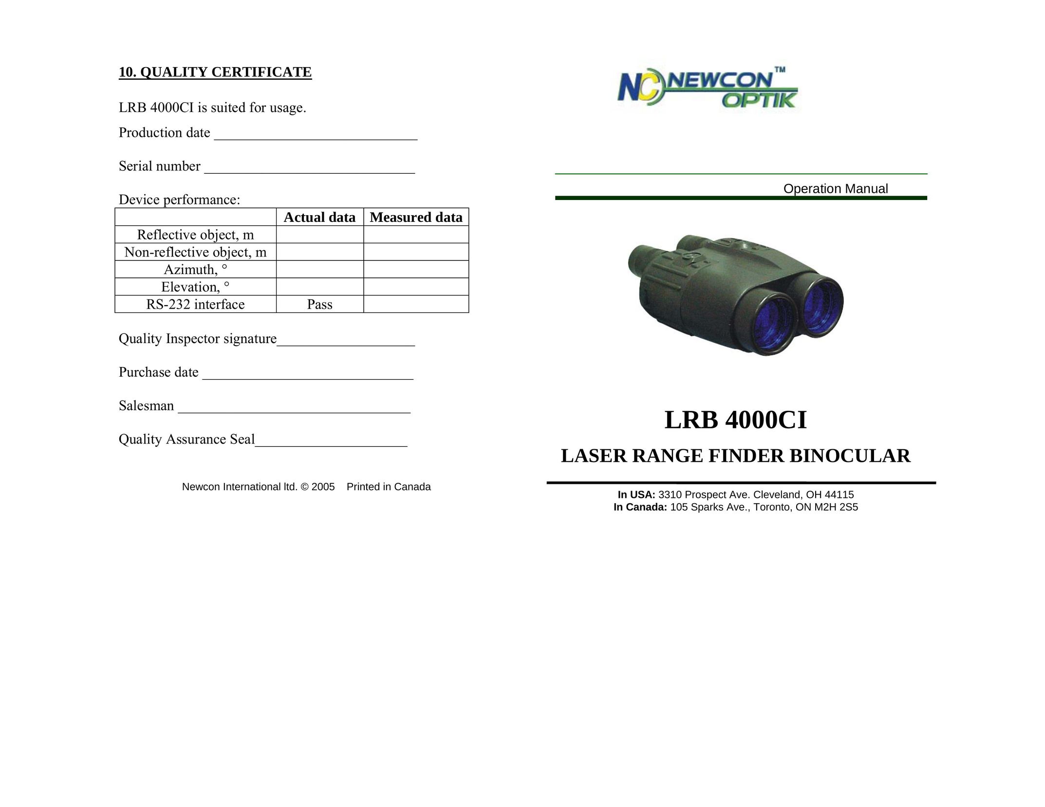 Newcon Optik LRB 4000CI Binoculars User Manual