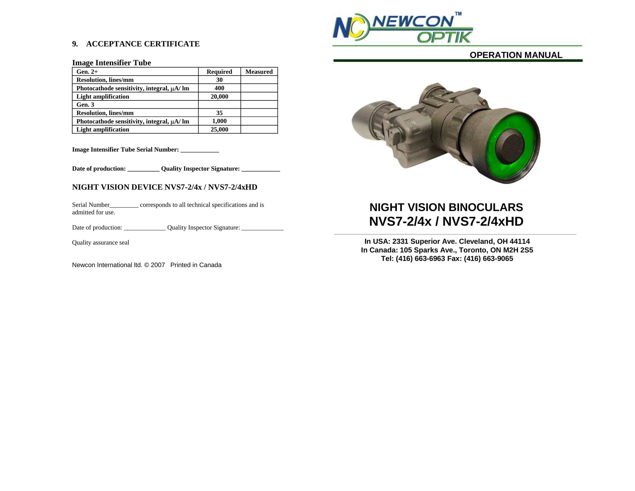 Newcon Optik NVS7-2/4xHD Binoculars User Manual