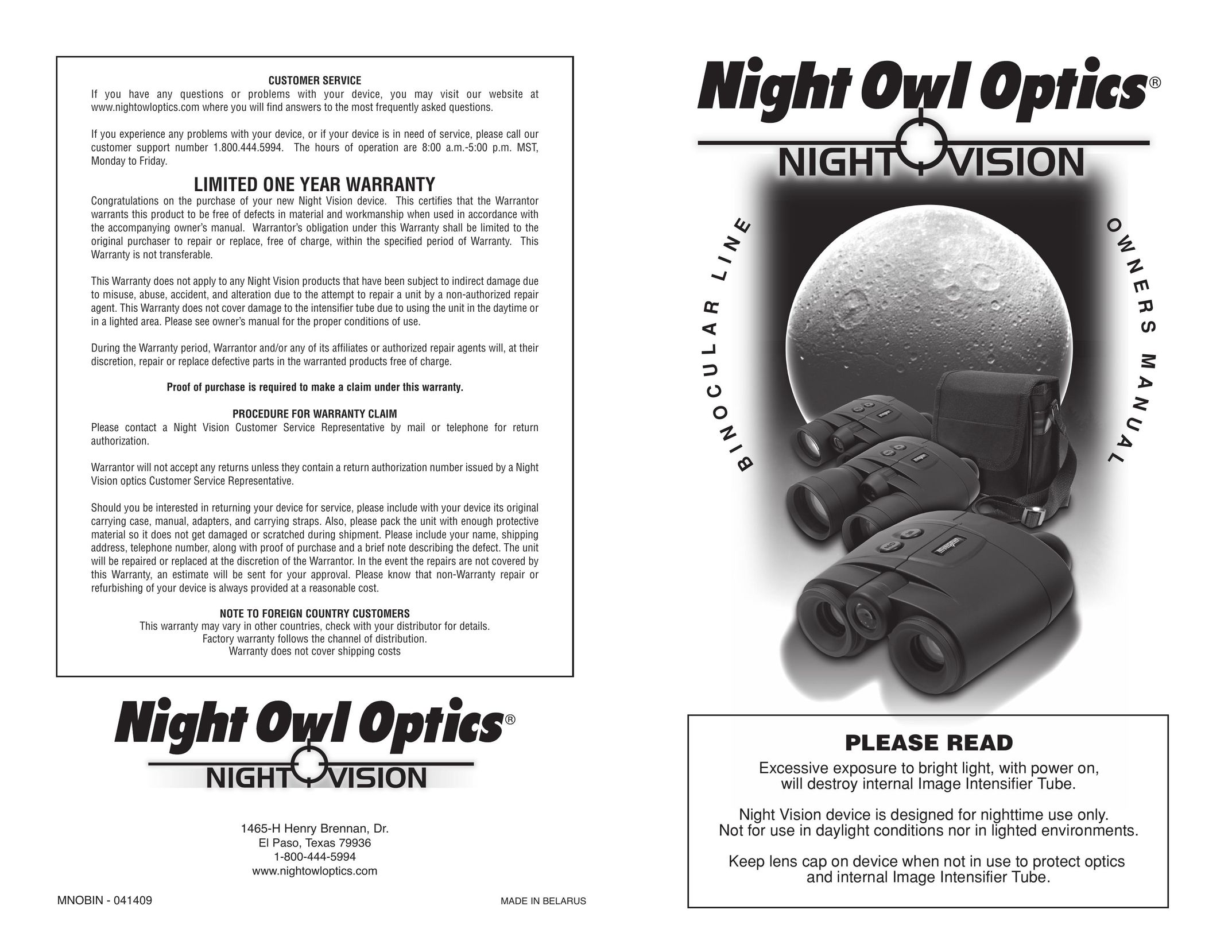 Night Owl Optics NOB3X Binoculars User Manual