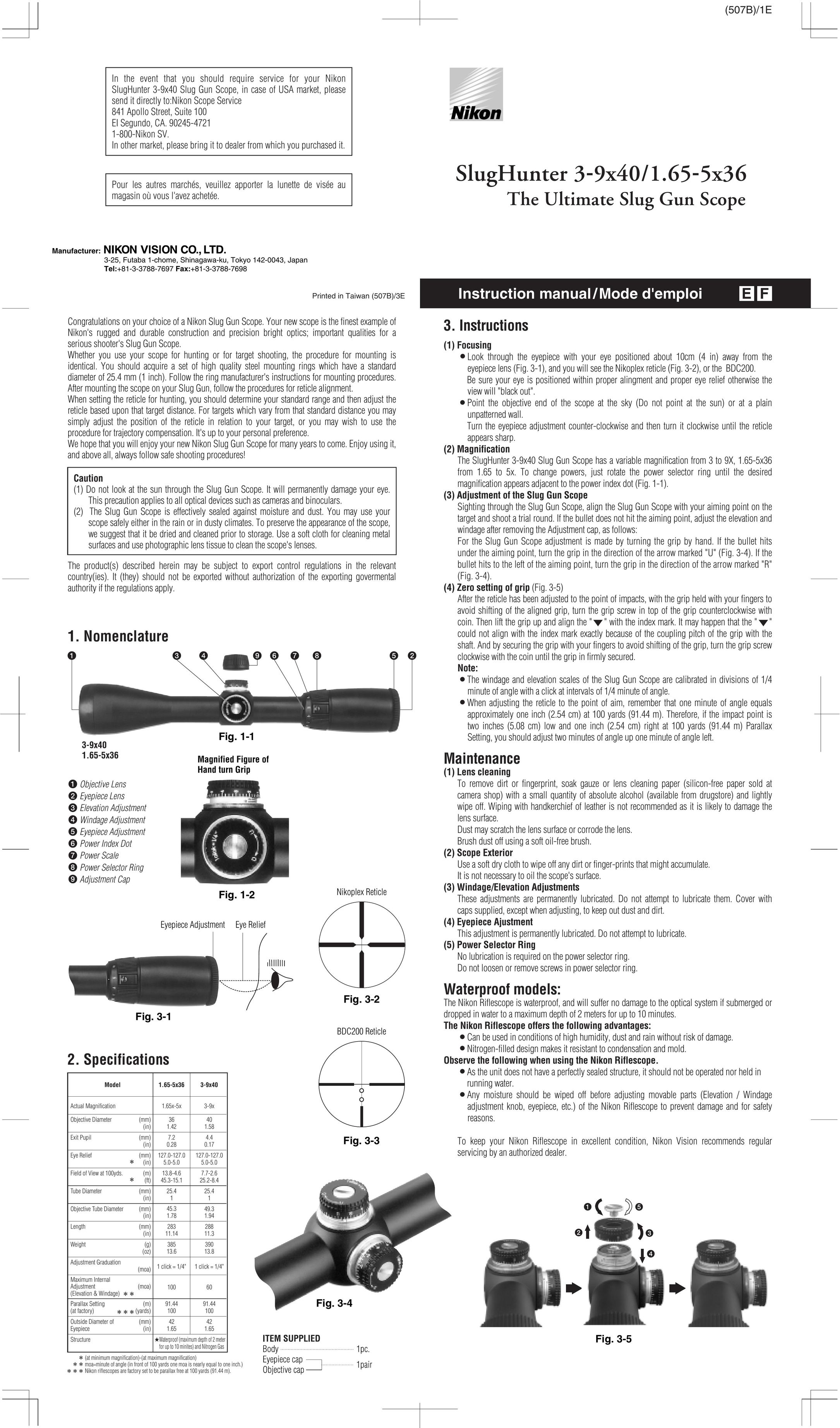 Nikon 1.65-5x36 Binoculars User Manual