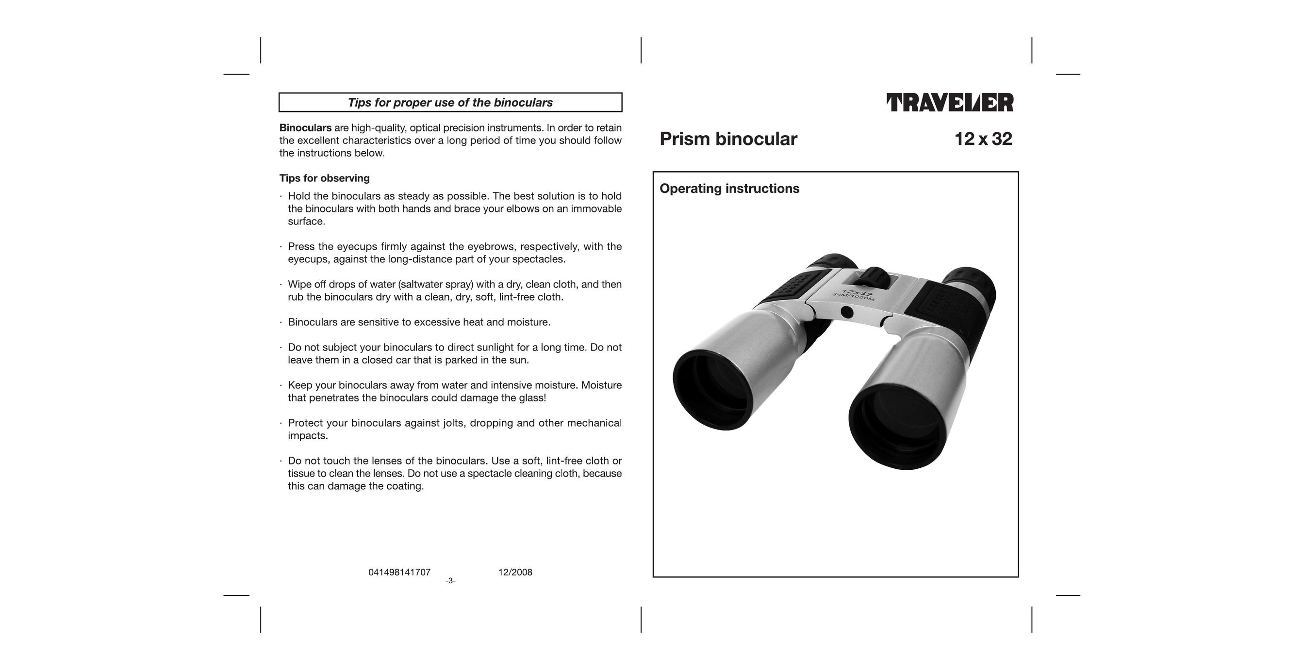 Traveler Prism Binocular Binoculars User Manual