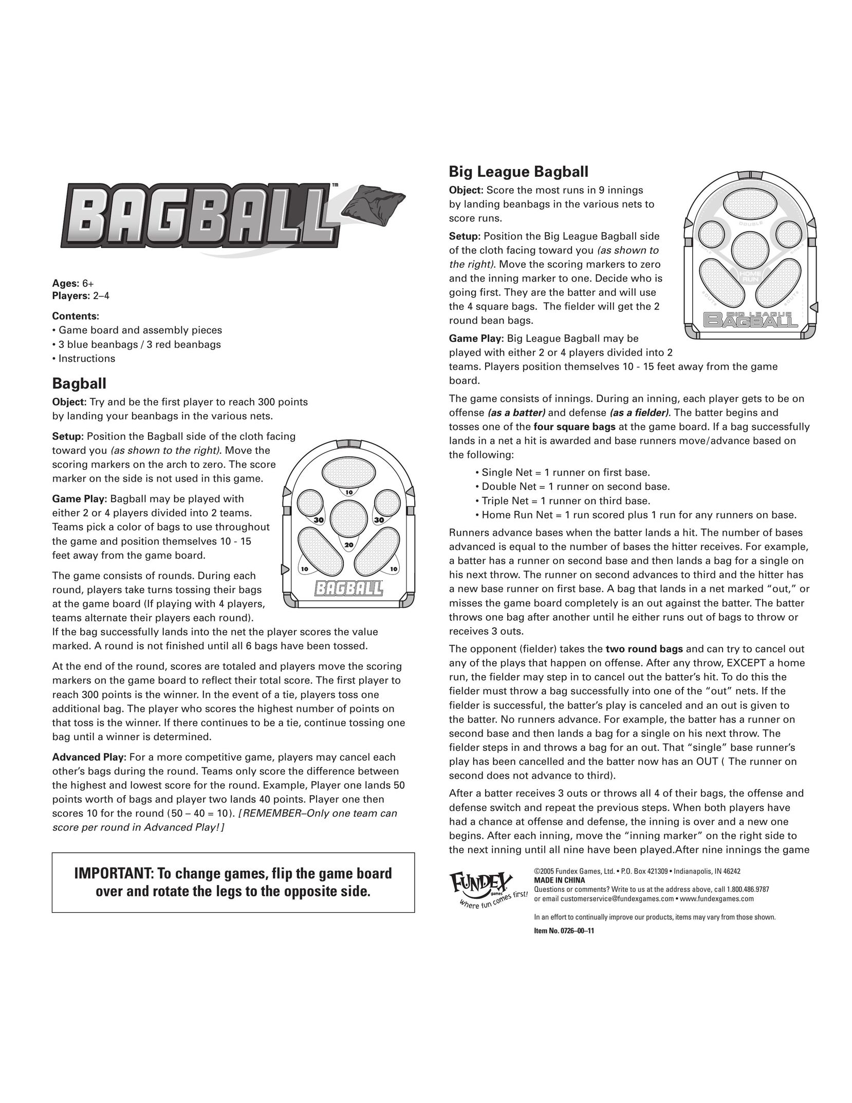 Fundex Games Bagball Board Games User Manual