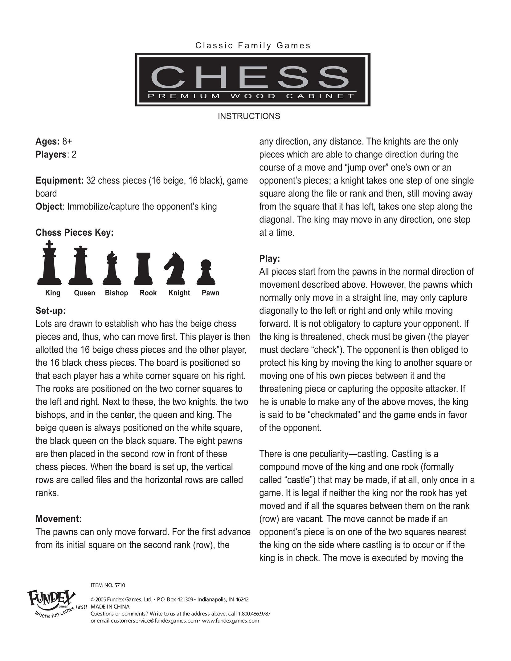 Fundex Games Chess Board Games User Manual