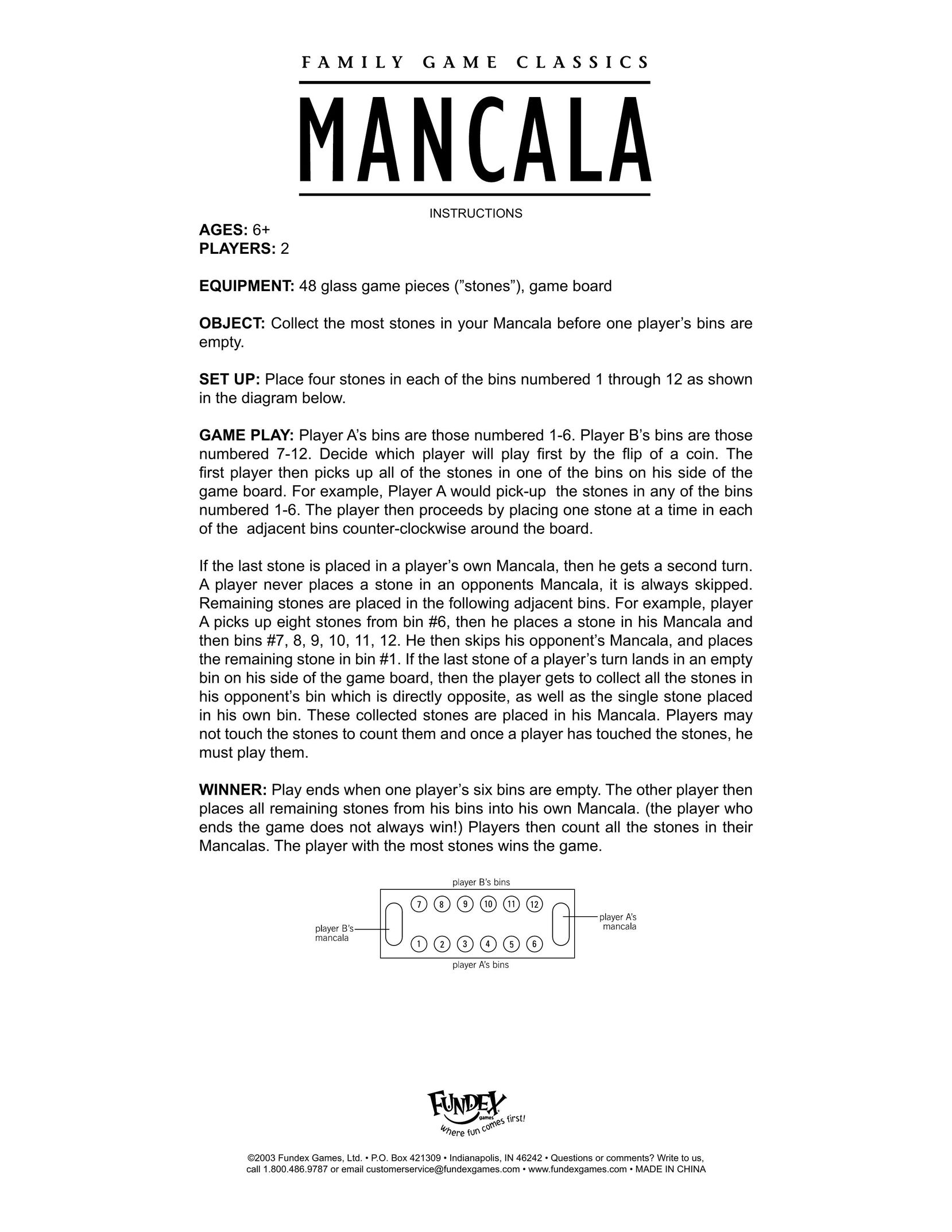 Fundex Games Mancala Board Games User Manual