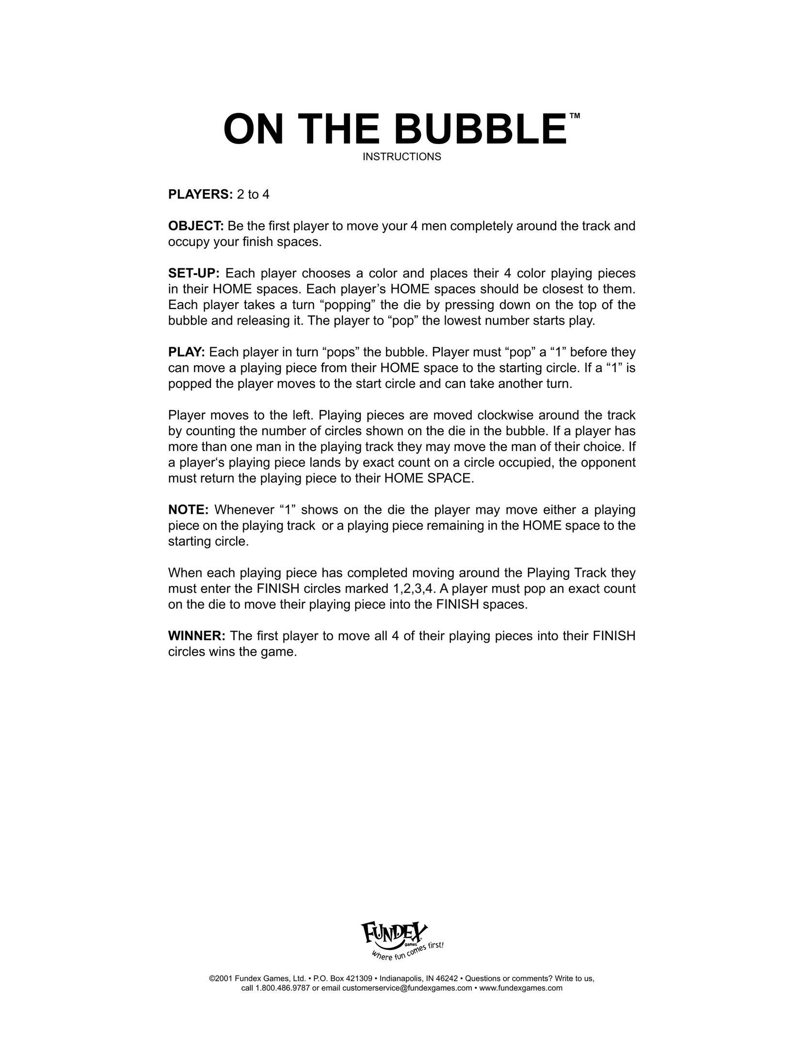 Fundex Games On the Bubble Board Games User Manual