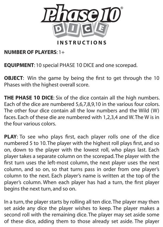 Fundex Games Phase 10 Dice Board Games User Manual