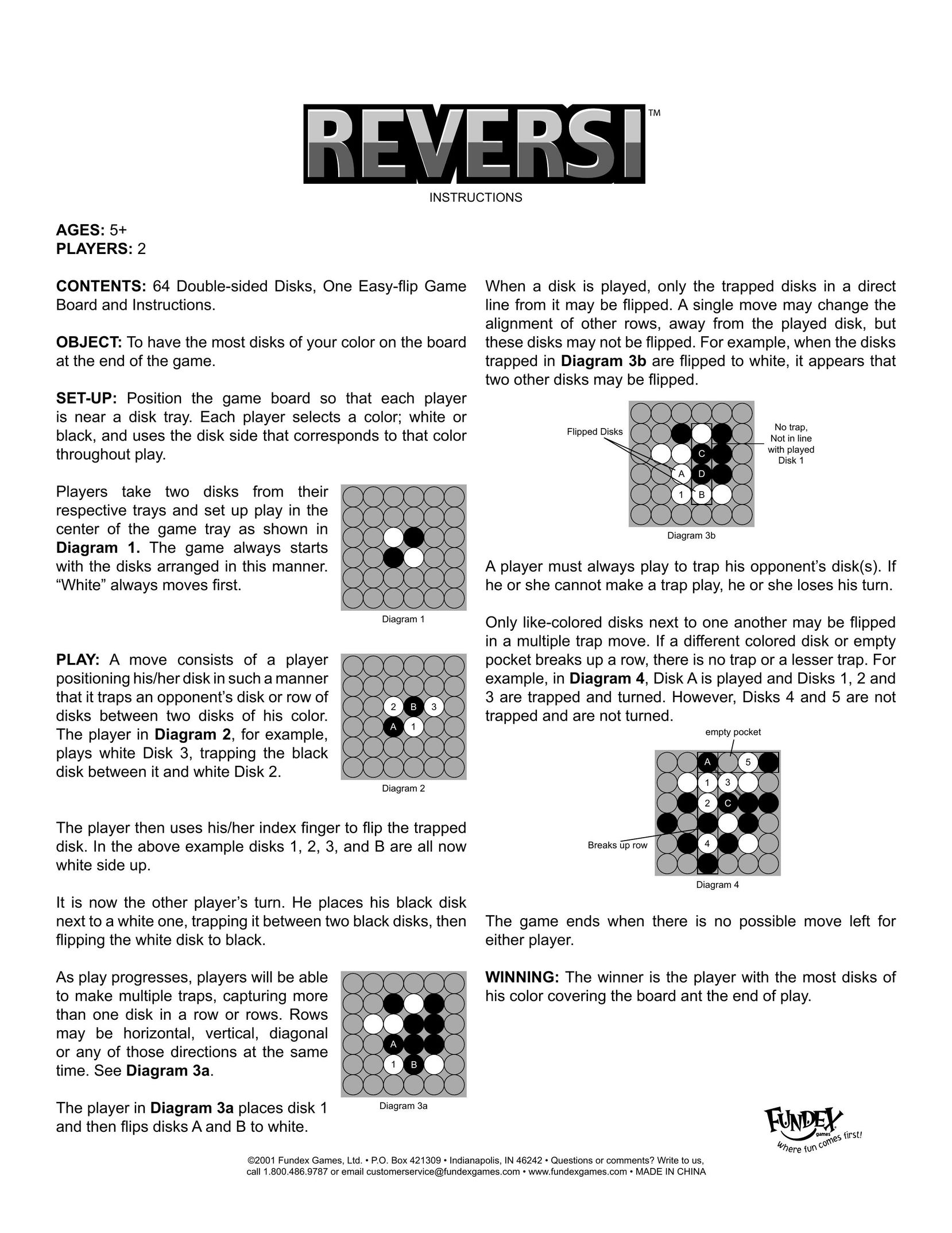 Fundex Games Reversi Board Games User Manual
