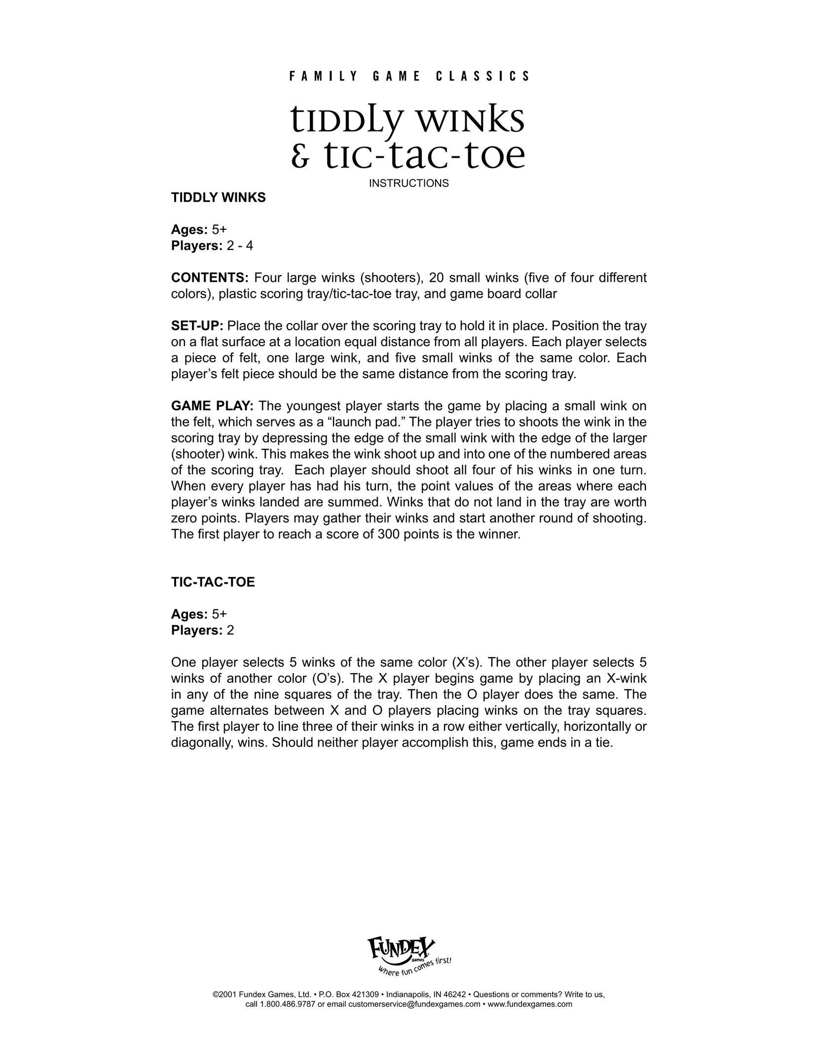 Fundex Games Tic-Tac-Toe Board Games User Manual