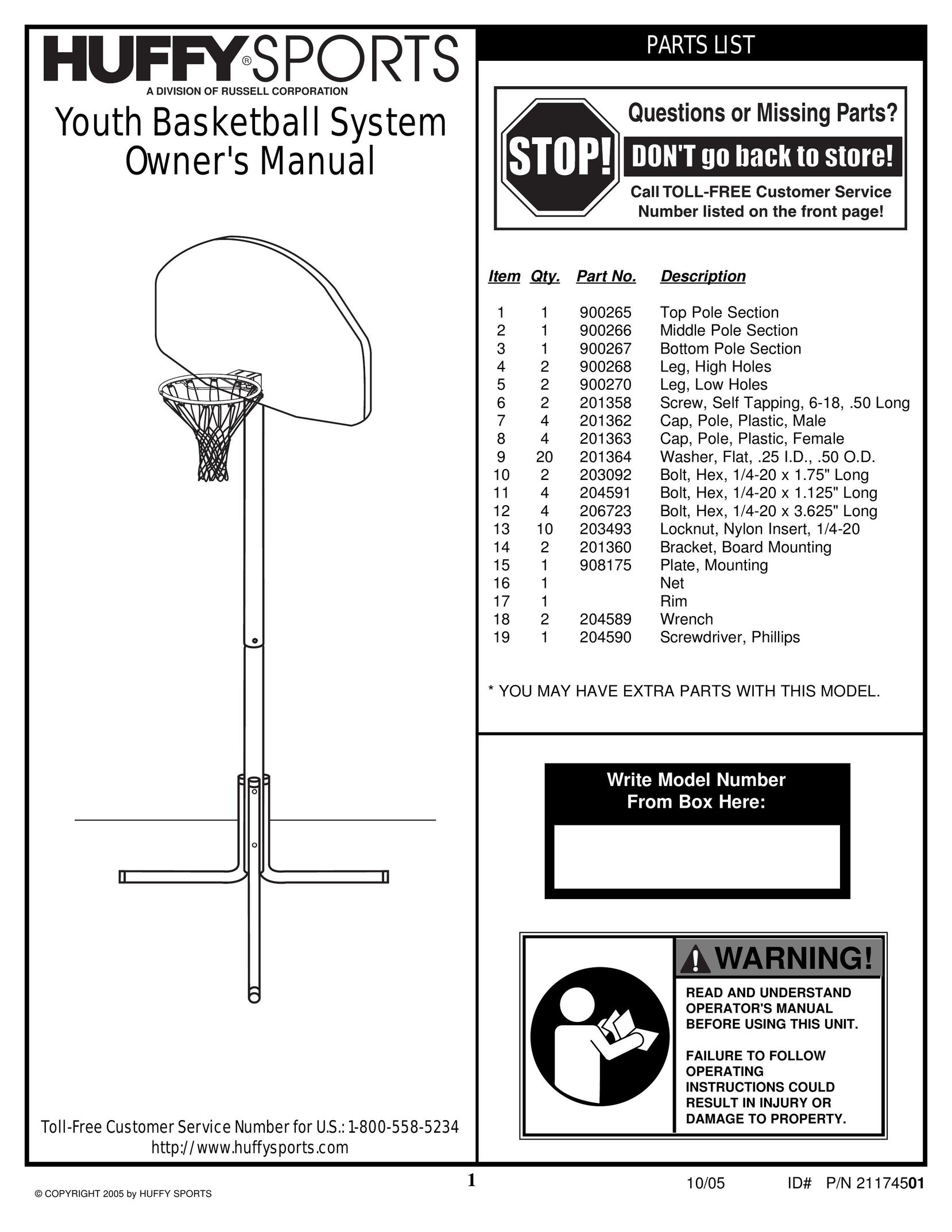 Huffy Youth Basketball System Board Games User Manual