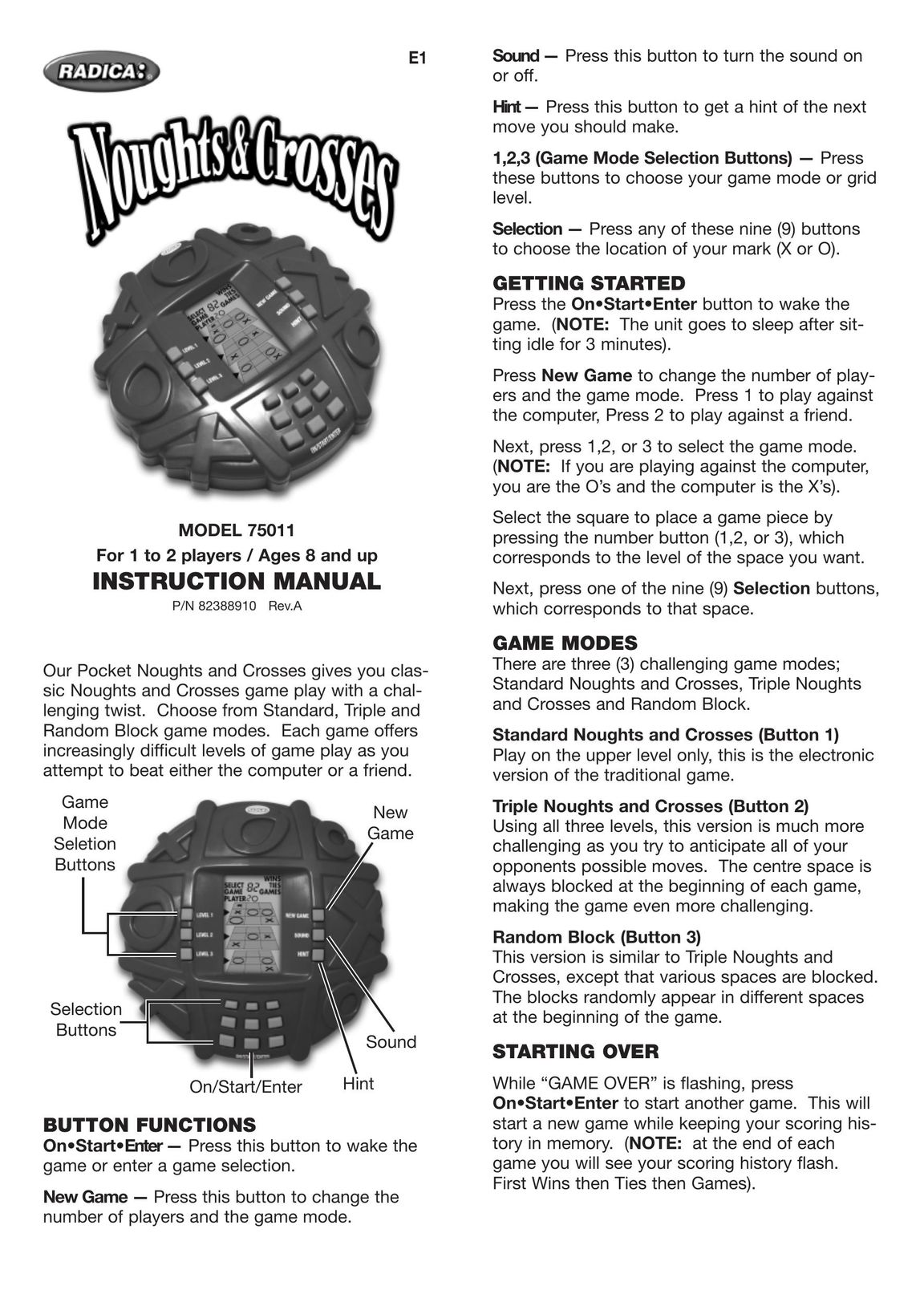 Radica Games 75011 Board Games User Manual
