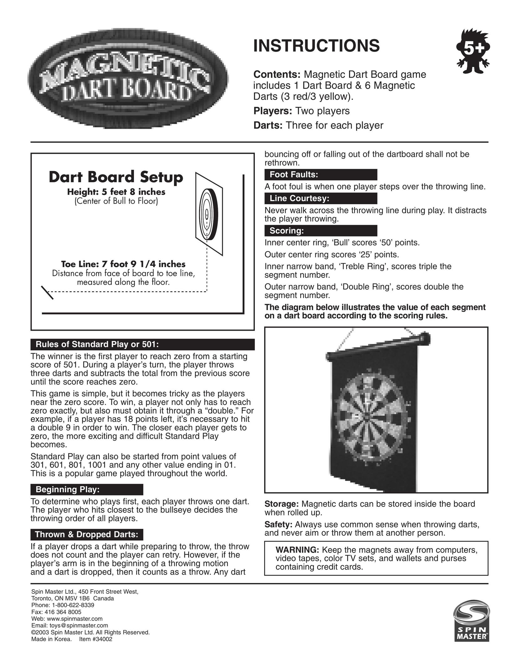Spin Master Magnetic Dart Board Board Games User Manual