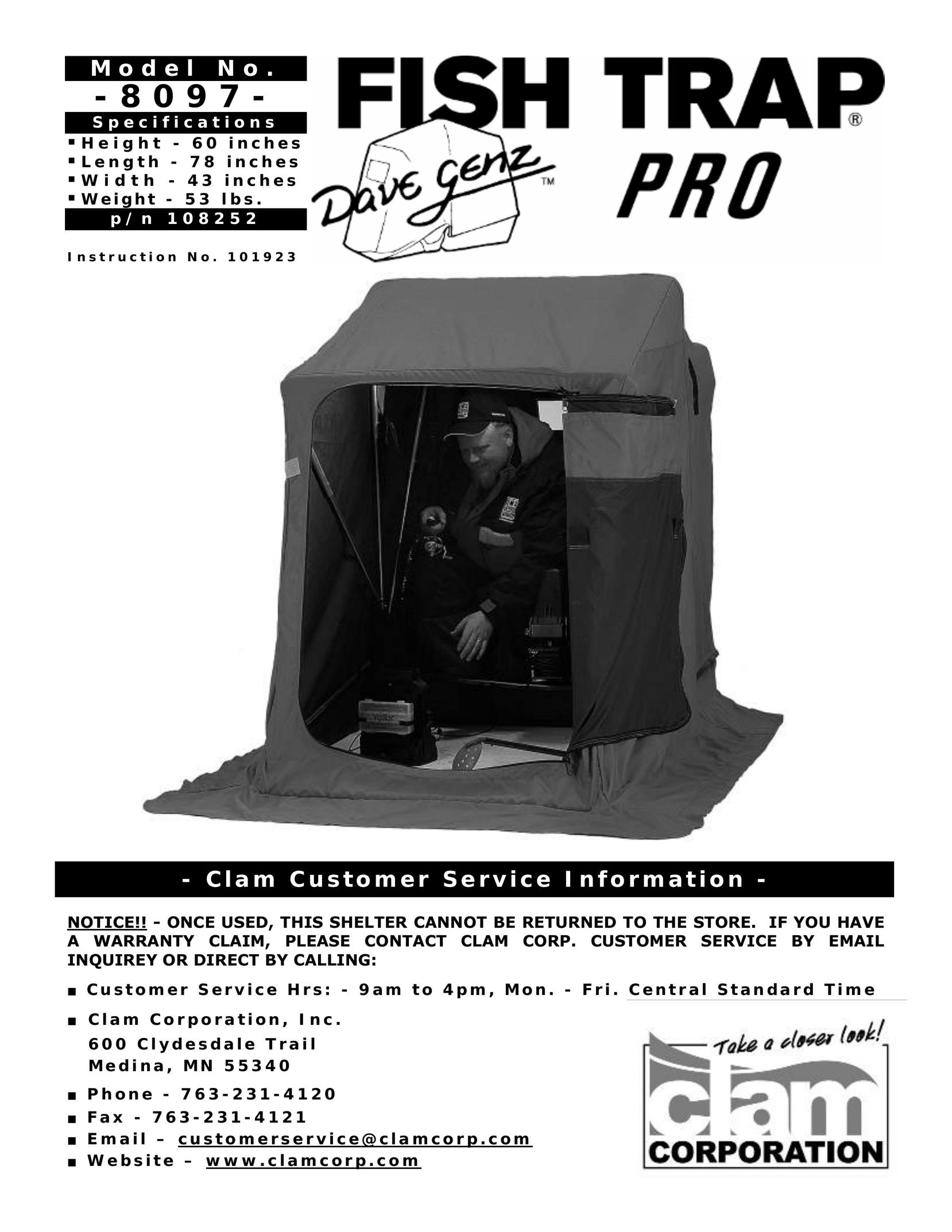 Clam Corp 8 0 9 7 Camping Equipment User Manual