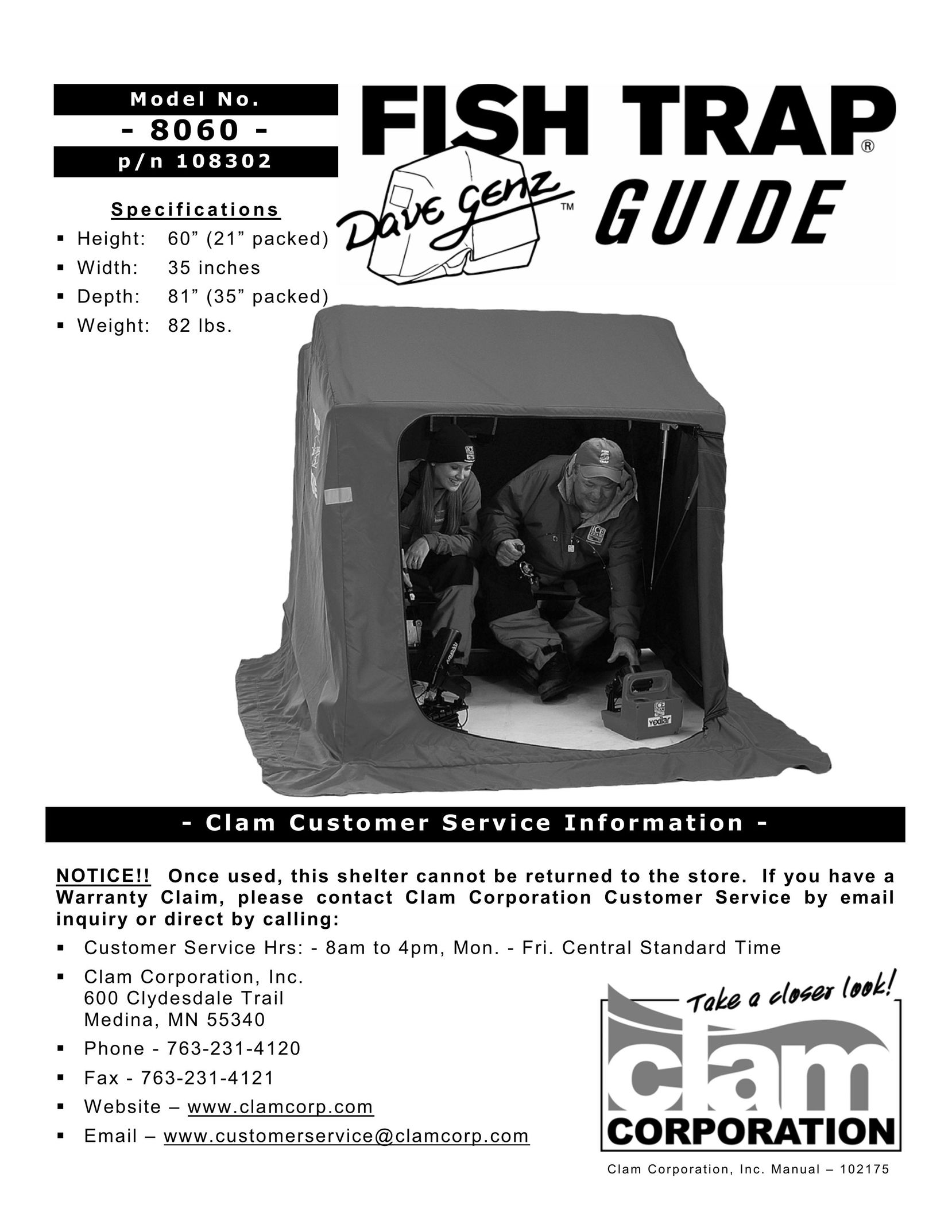 Clam Corp 8060 Camping Equipment User Manual