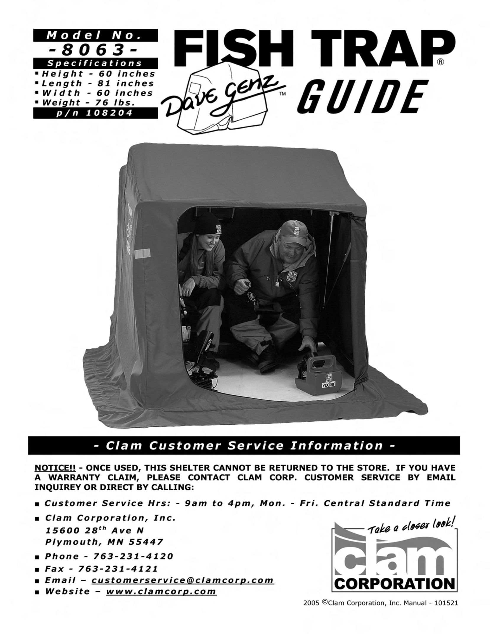 Clam Corp 8063 Camping Equipment User Manual
