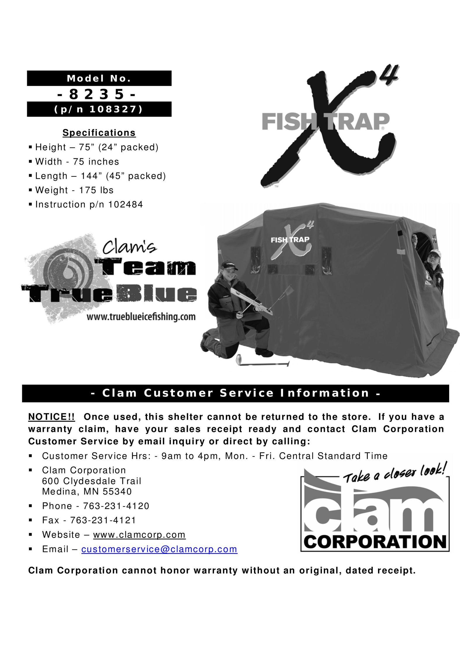 Clam Corp 8235 Camping Equipment User Manual