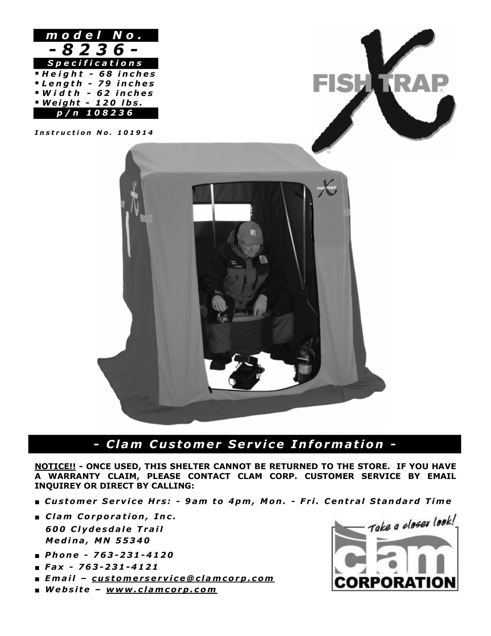 Clam Corp 8236 Camping Equipment User Manual
