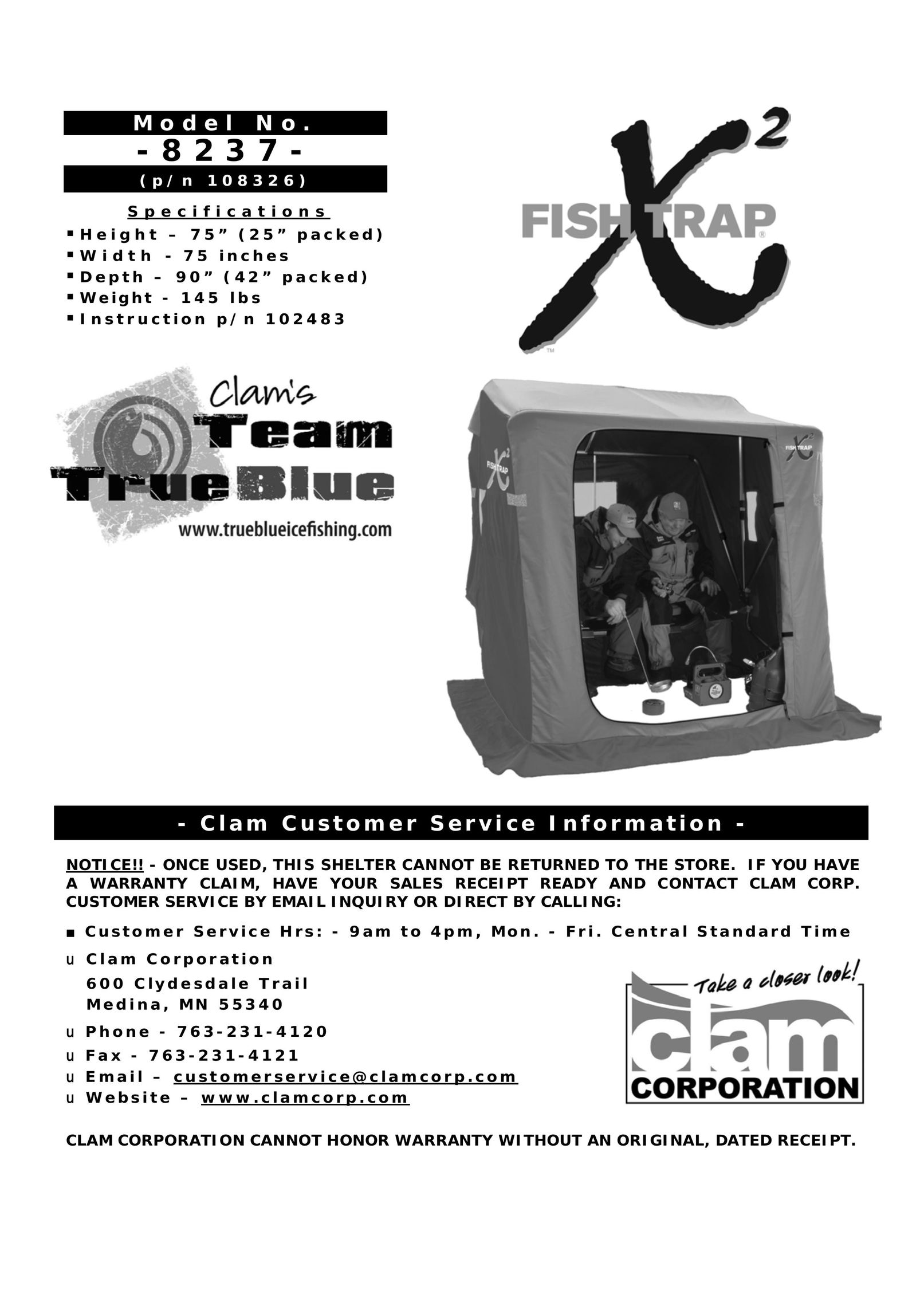 Clam Corp 8237 Camping Equipment User Manual