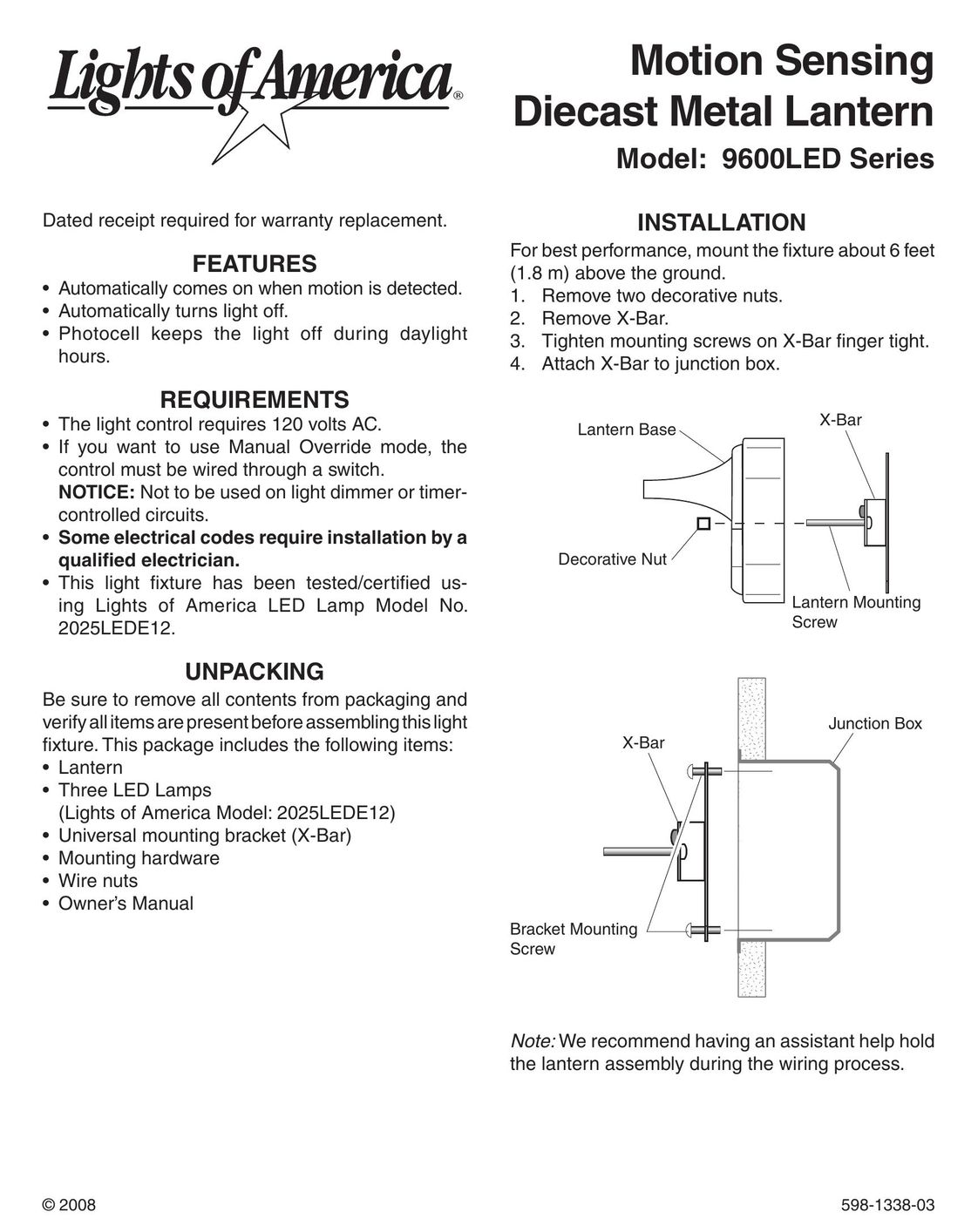 Heath Zenith 9600LED series Camping Equipment User Manual