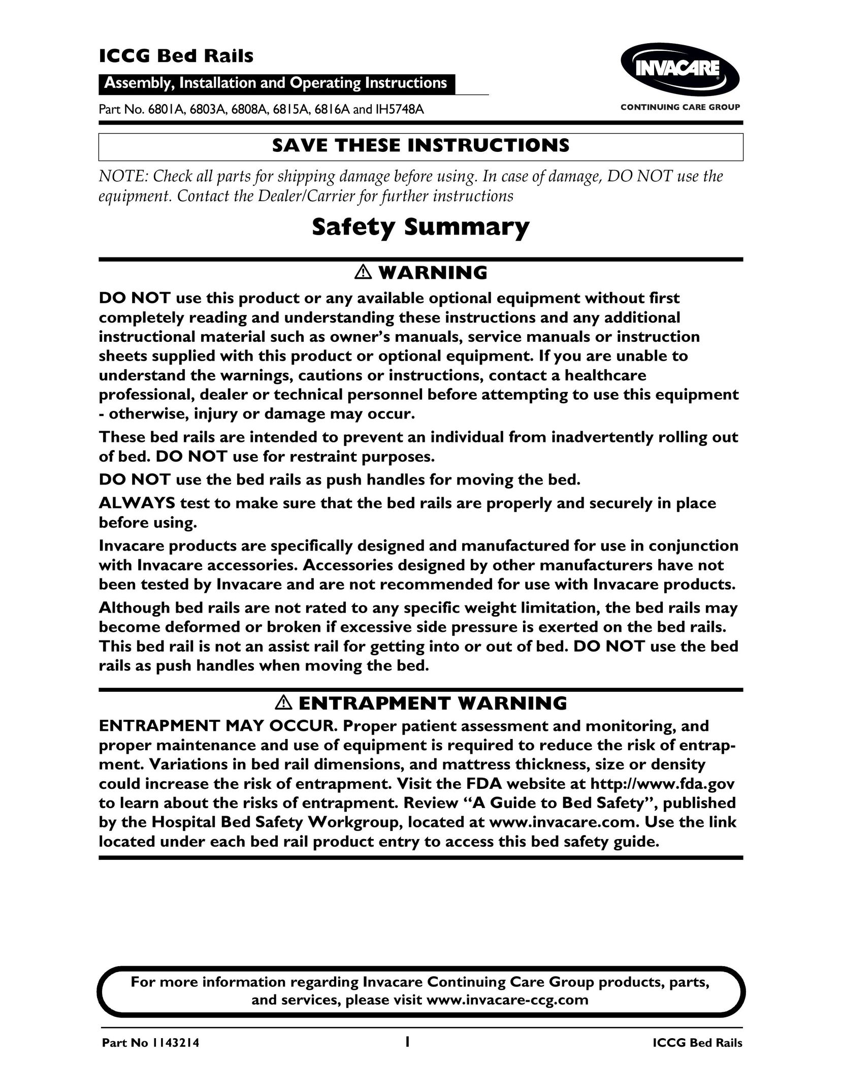 Invacare 6808A Camping Equipment User Manual