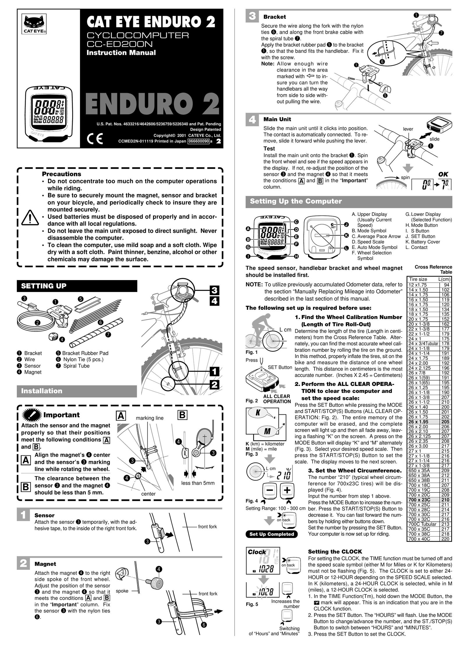 Cateye CC-ED200N Cyclometer User Manual