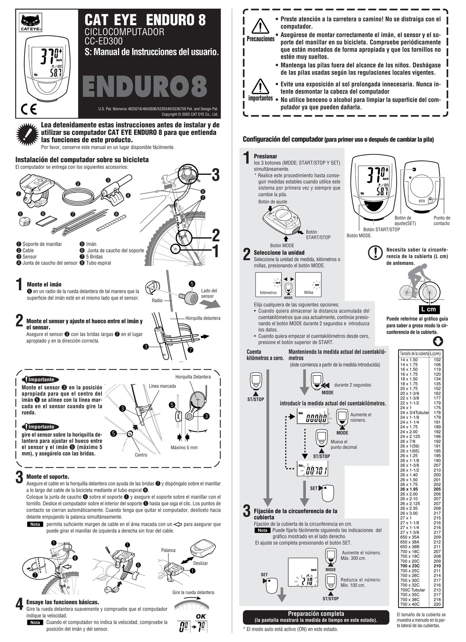 Cateye CC-ED300 Cyclometer User Manual