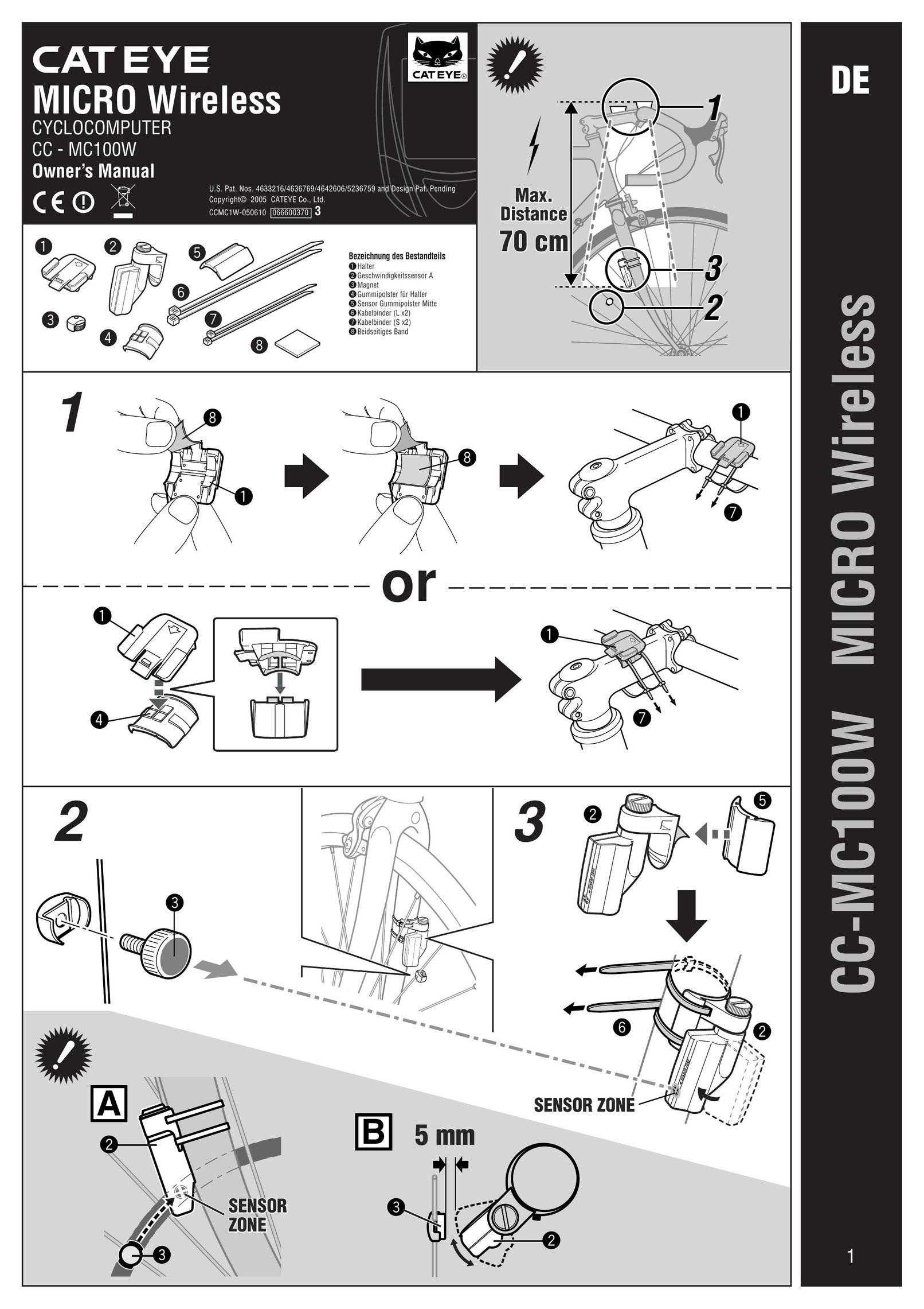 Cateye CC-MC100W Cyclometer User Manual