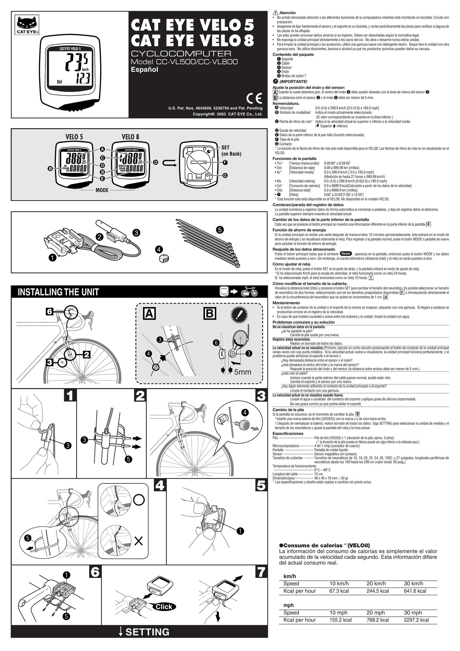 Cateye VELVO 5 Cyclometer User Manual