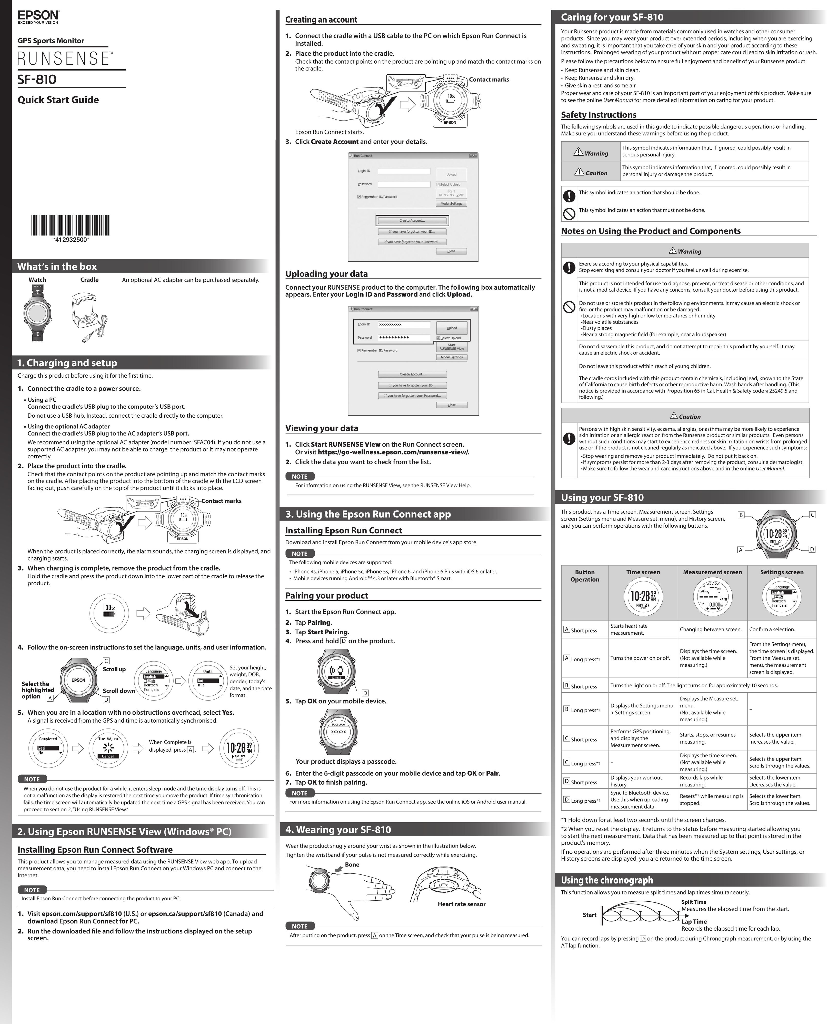 Epson SFAC04 Cyclometer User Manual