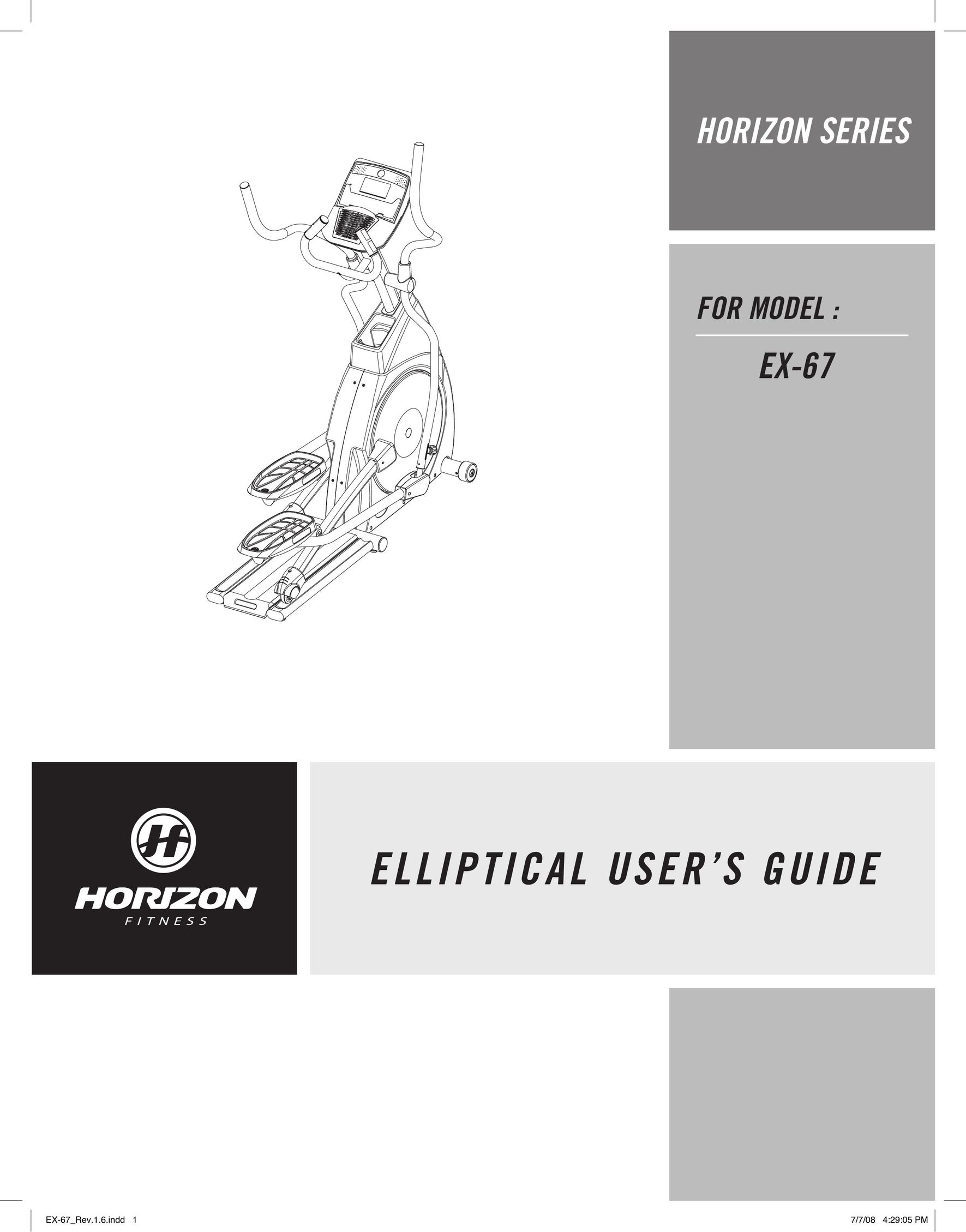 Horizon Fitness EX-67 Elliptical Trainer User Manual