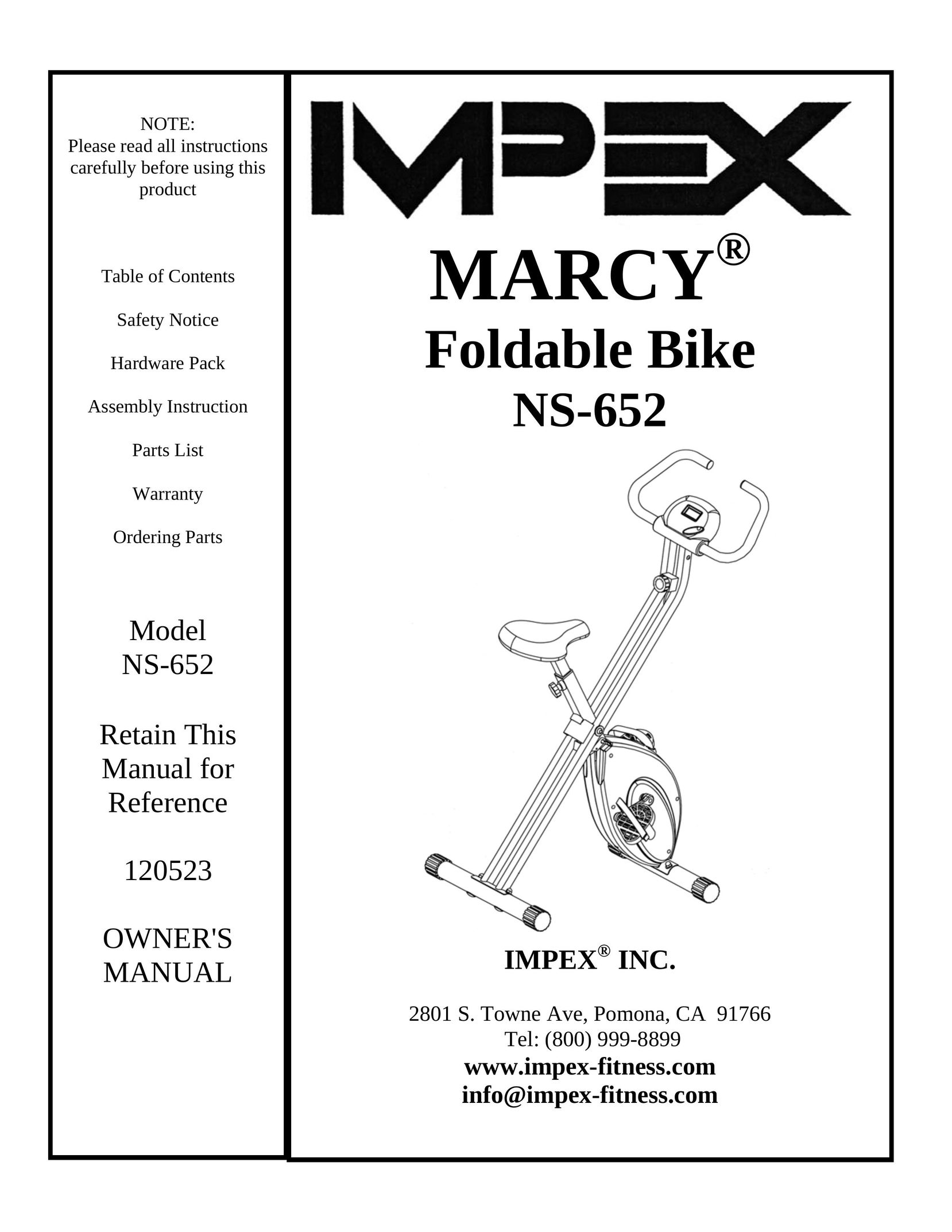 Impex NS-652 Elliptical Trainer User Manual