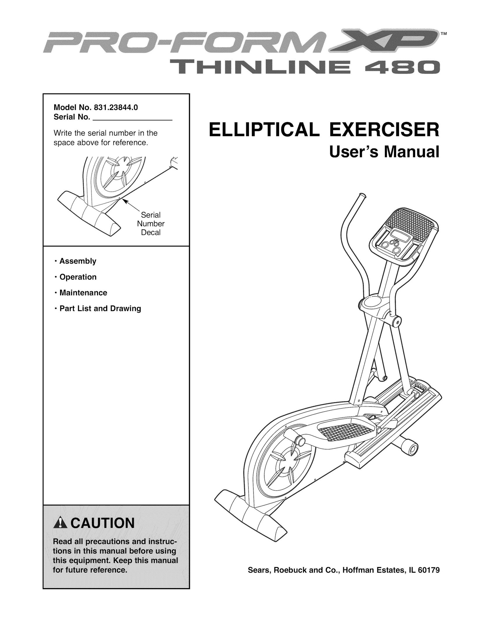 ProForm 831.23844.0 Elliptical Trainer User Manual