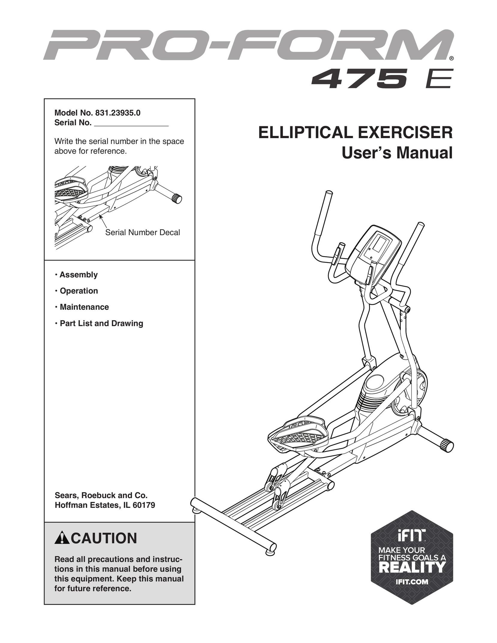 ProForm 831.23935.0 Elliptical Trainer User Manual
