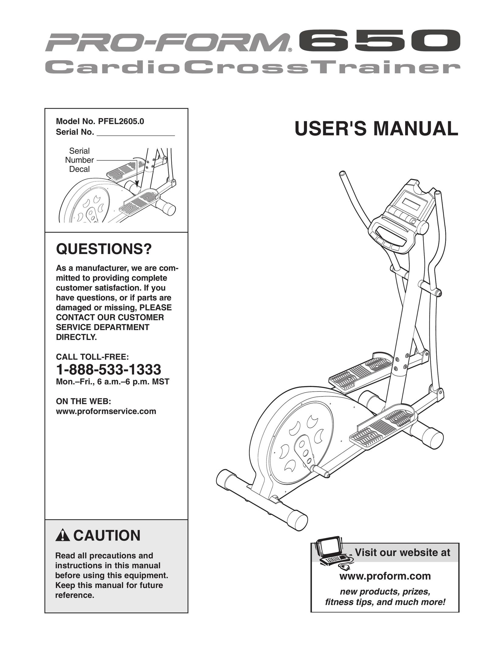 ProForm PFEL2605.0 Elliptical Trainer User Manual