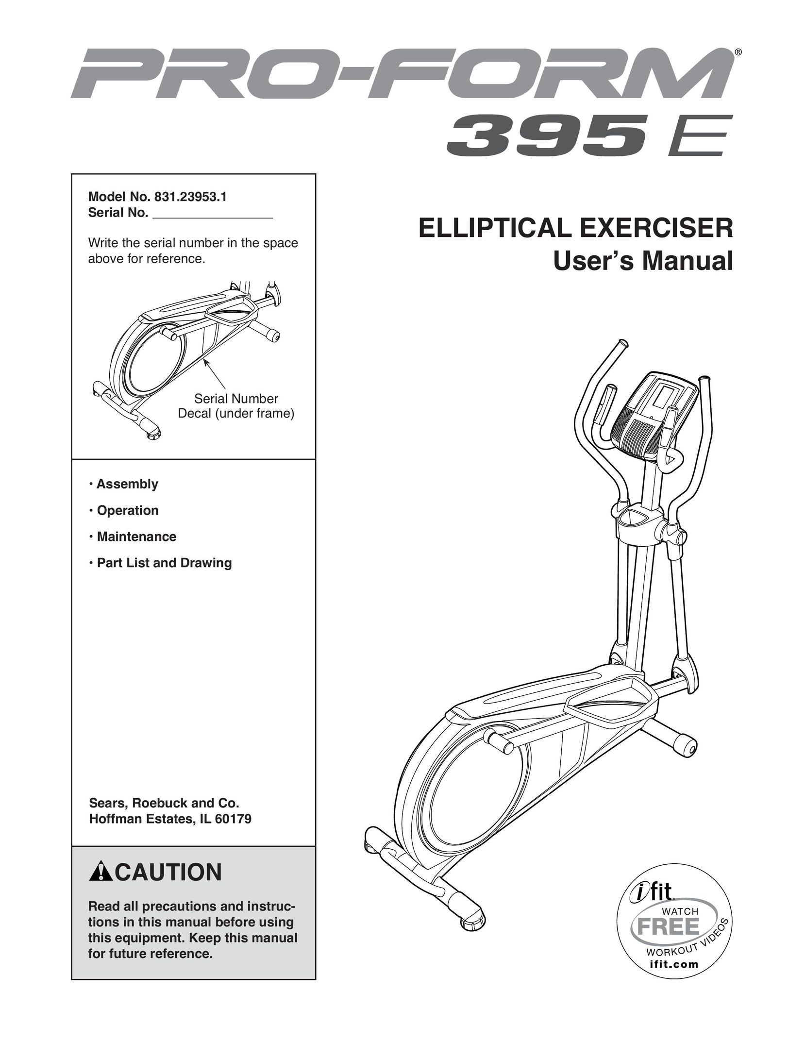 Sears 831.23953.1 Elliptical Trainer User Manual