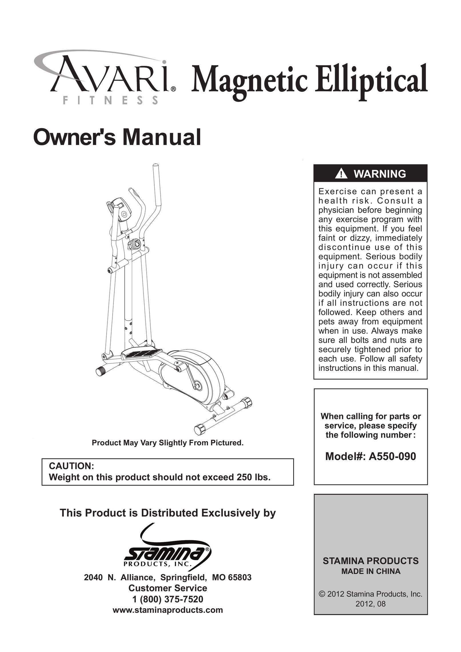 Stamina Products A550-090 Elliptical Trainer User Manual