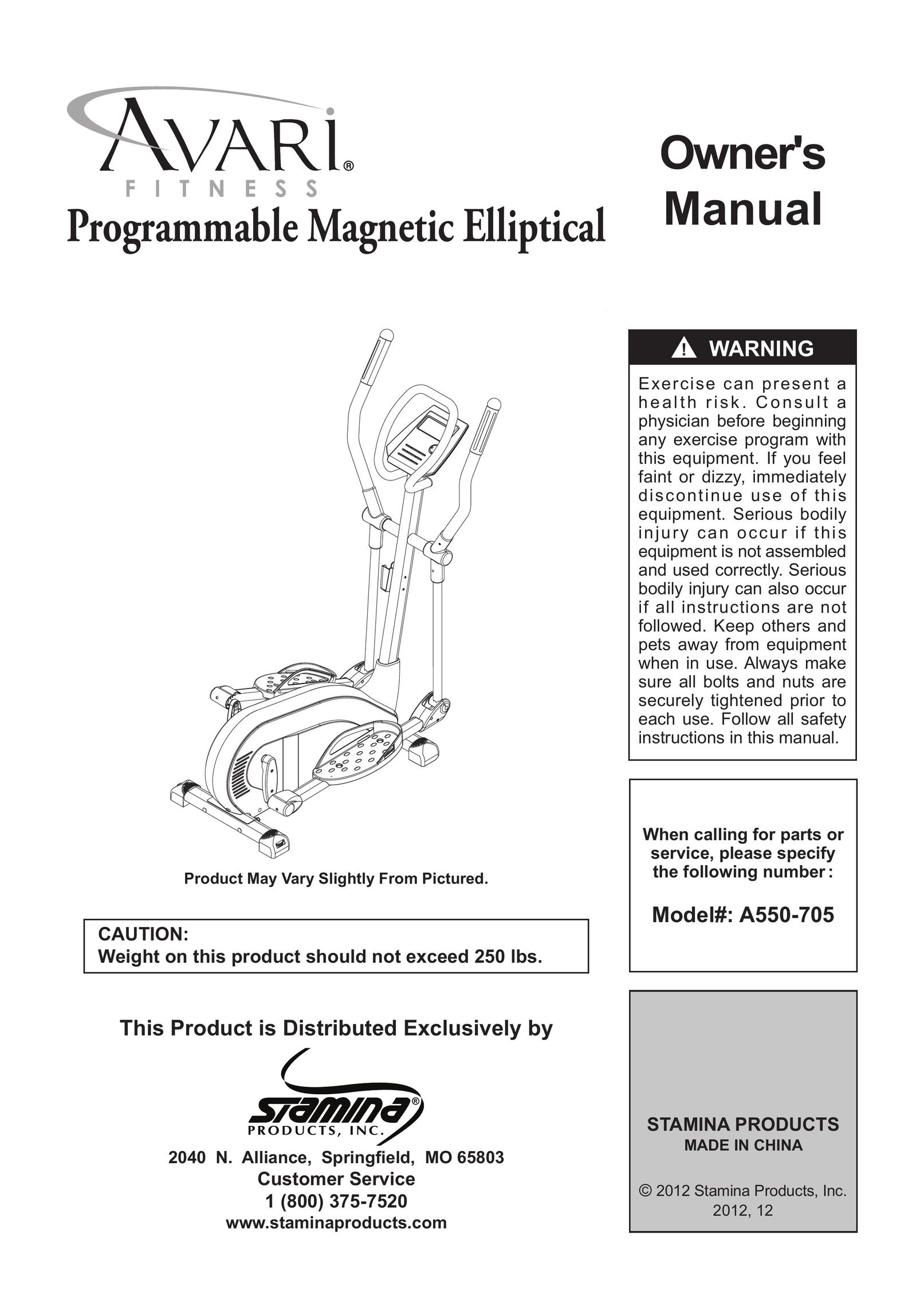 Stamina Products A550-705 Elliptical Trainer User Manual