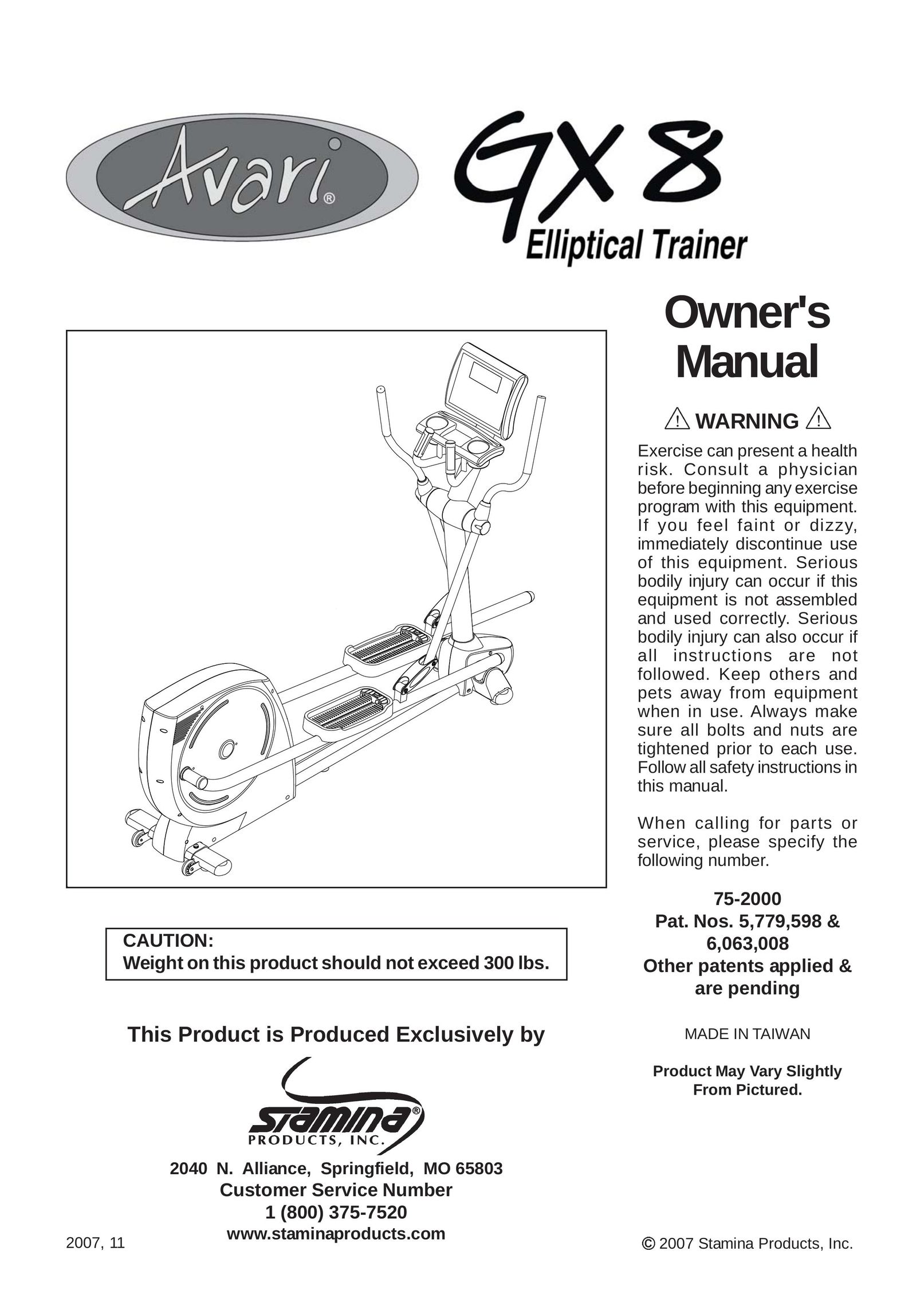 Stamina Products GX 8 Elliptical Trainer User Manual